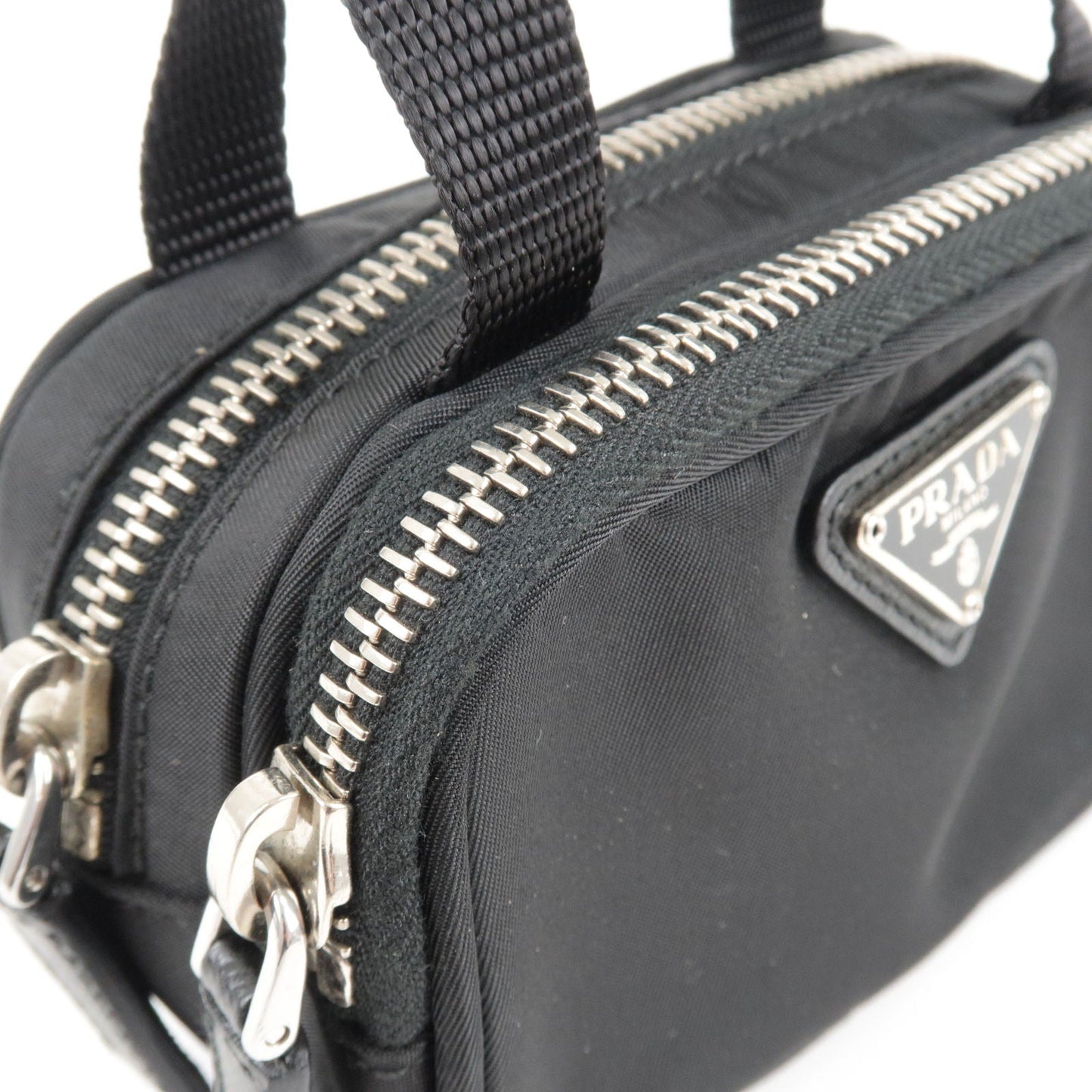 PRADA Logo Nylon Leather Pouch Mini Bag Black 1N1346