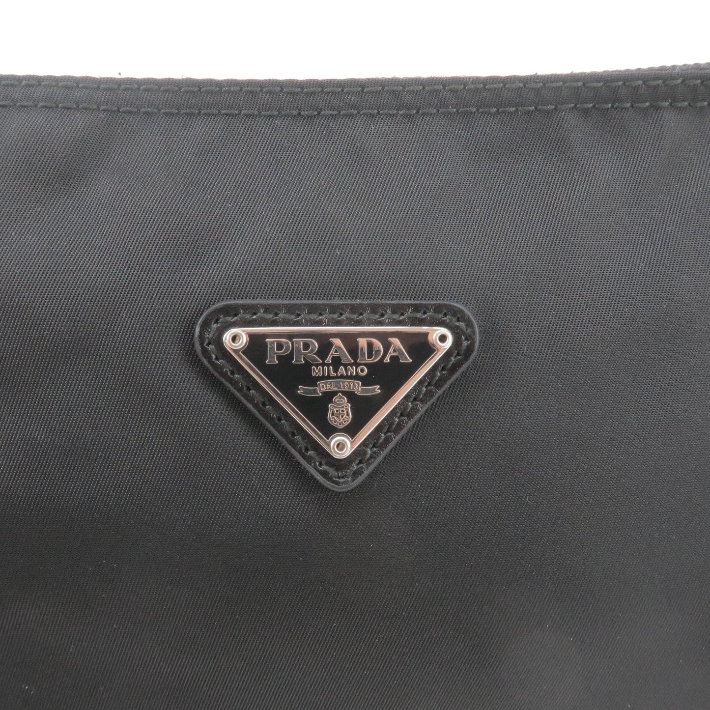 PRADA Nylon Leather Cosmetic Pouch Clutch Bag Black 1N0012