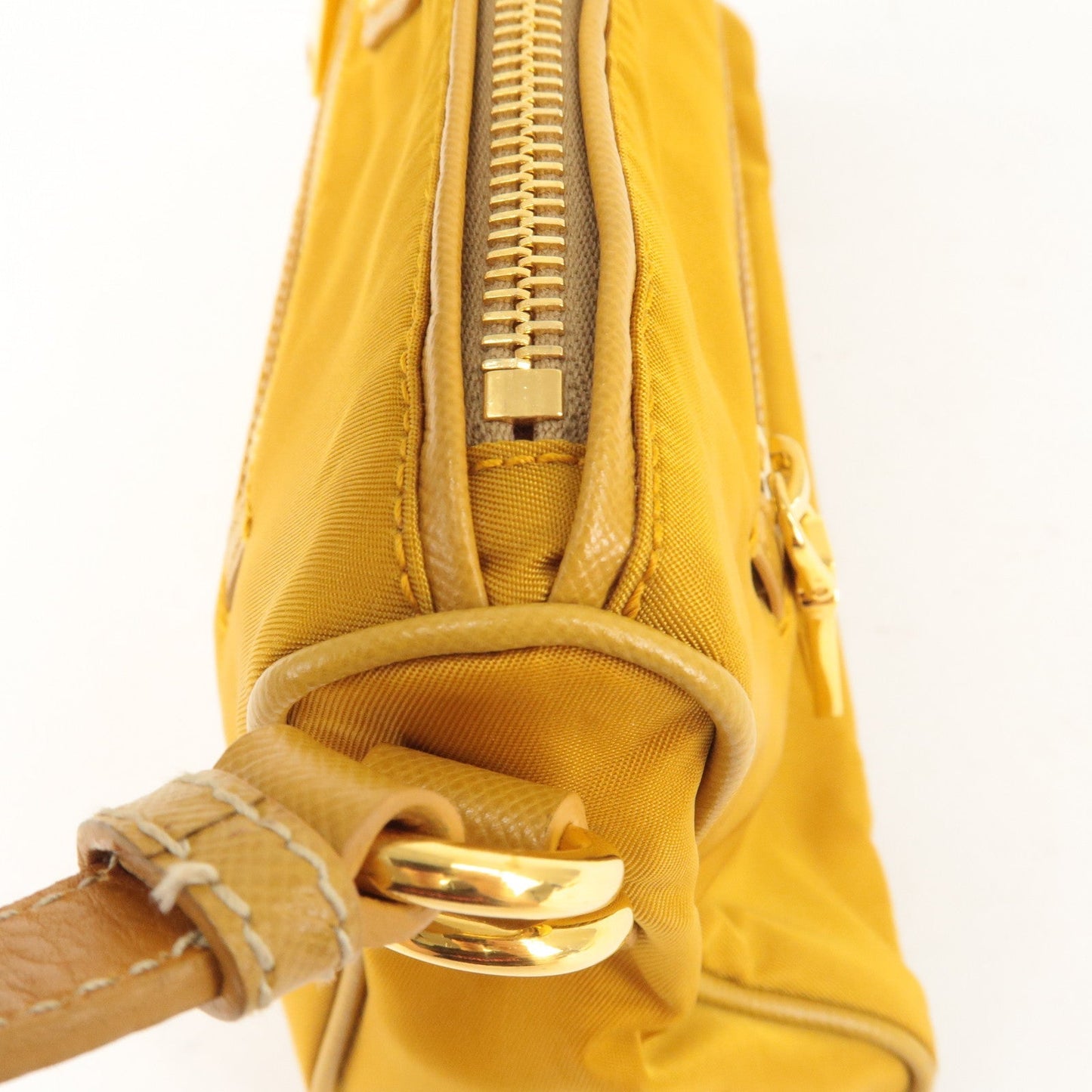 PRADA Logo Nylon Leather Shoulder Bag Mustard Yellow BN1834