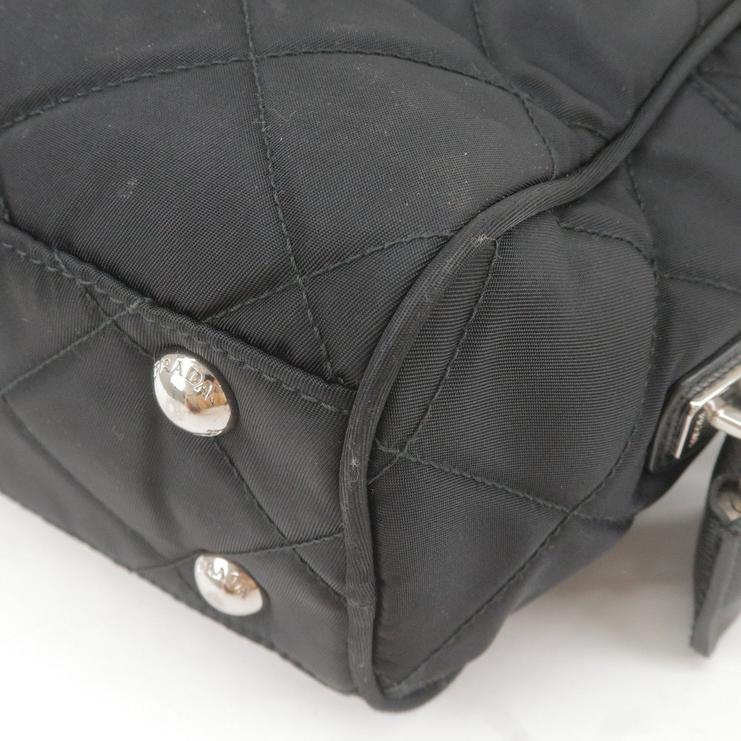 PRADA Nylon Leather Quilting Chain Shoulder Bag Black 1BB072