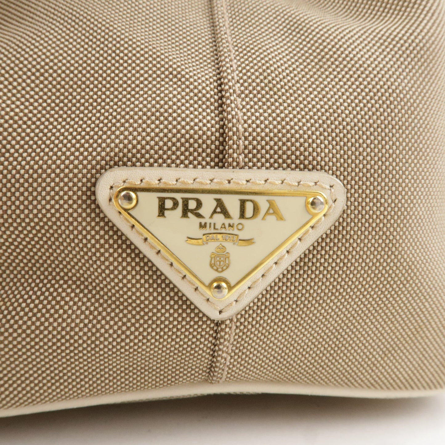 PRADA Logo Jacquard Leather 2Way Bag Hand Bag Beige BN1841