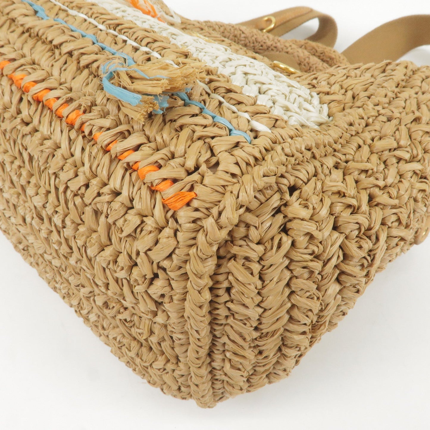 PRADA Raffia Tricot Canapa 2WAY Basket Bag Hand Bag Caramel Orange