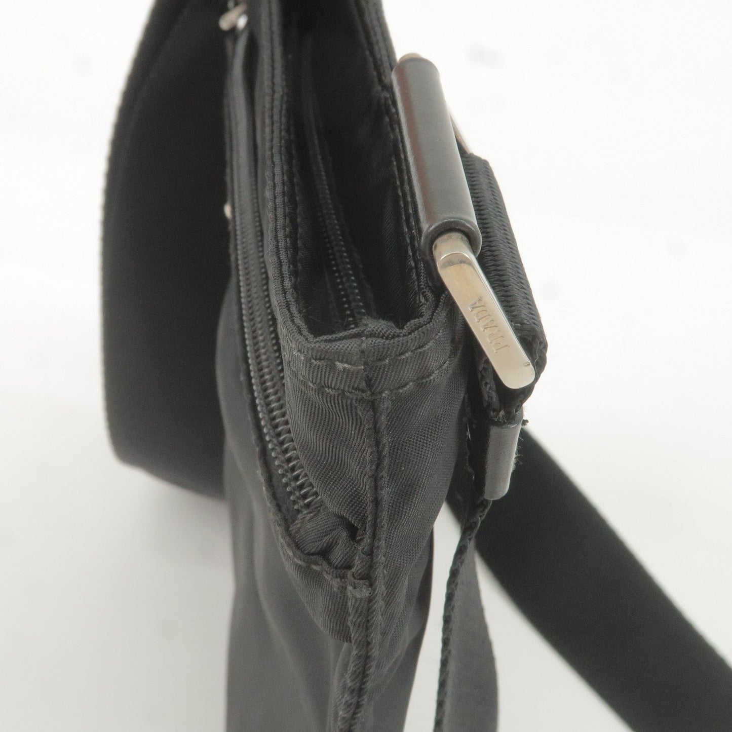 PRADA Logo Nylon Leather Shoulder Bag Crossbody Bag Black