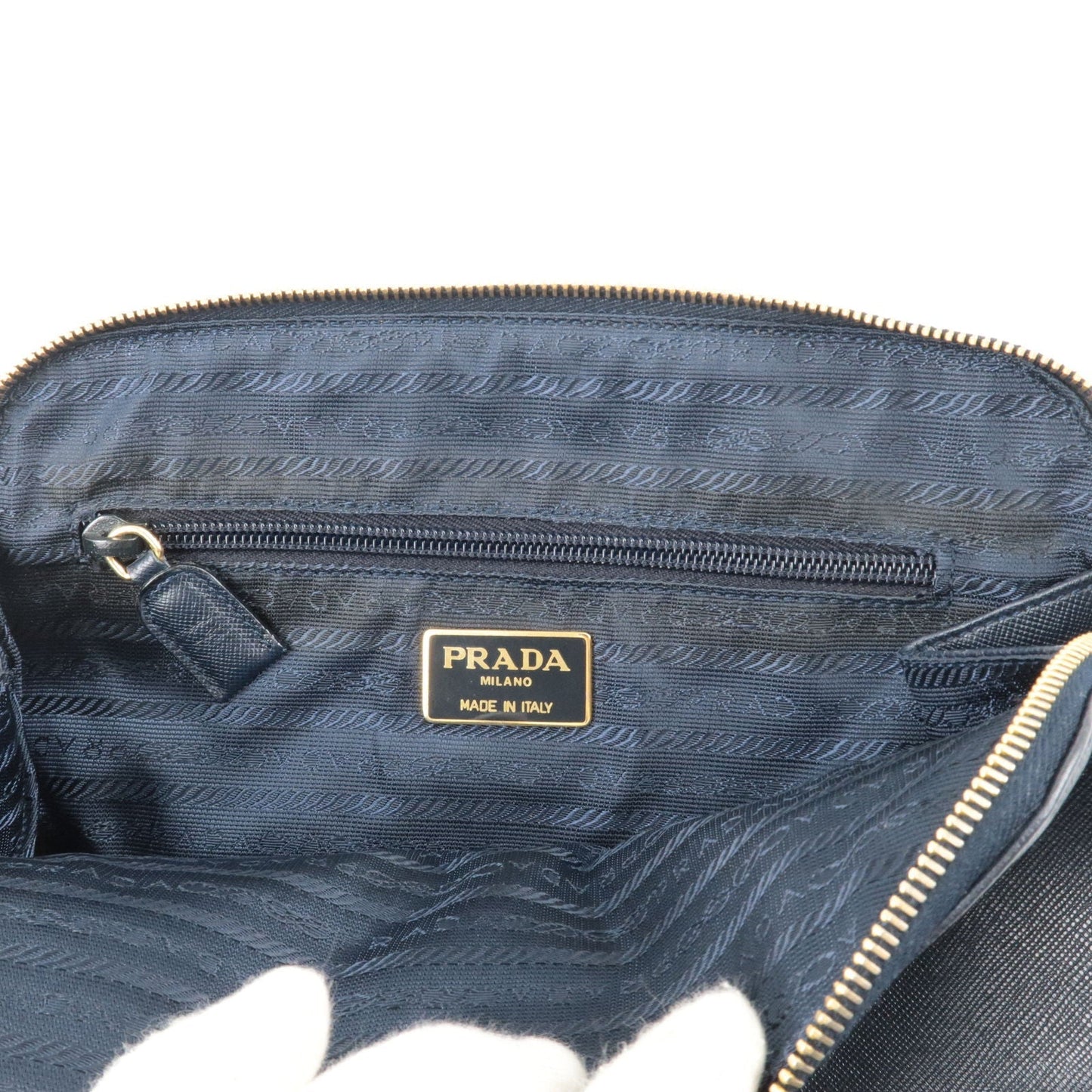 PRADA Logo Leather Clutch Bag Pouch Purse Navy