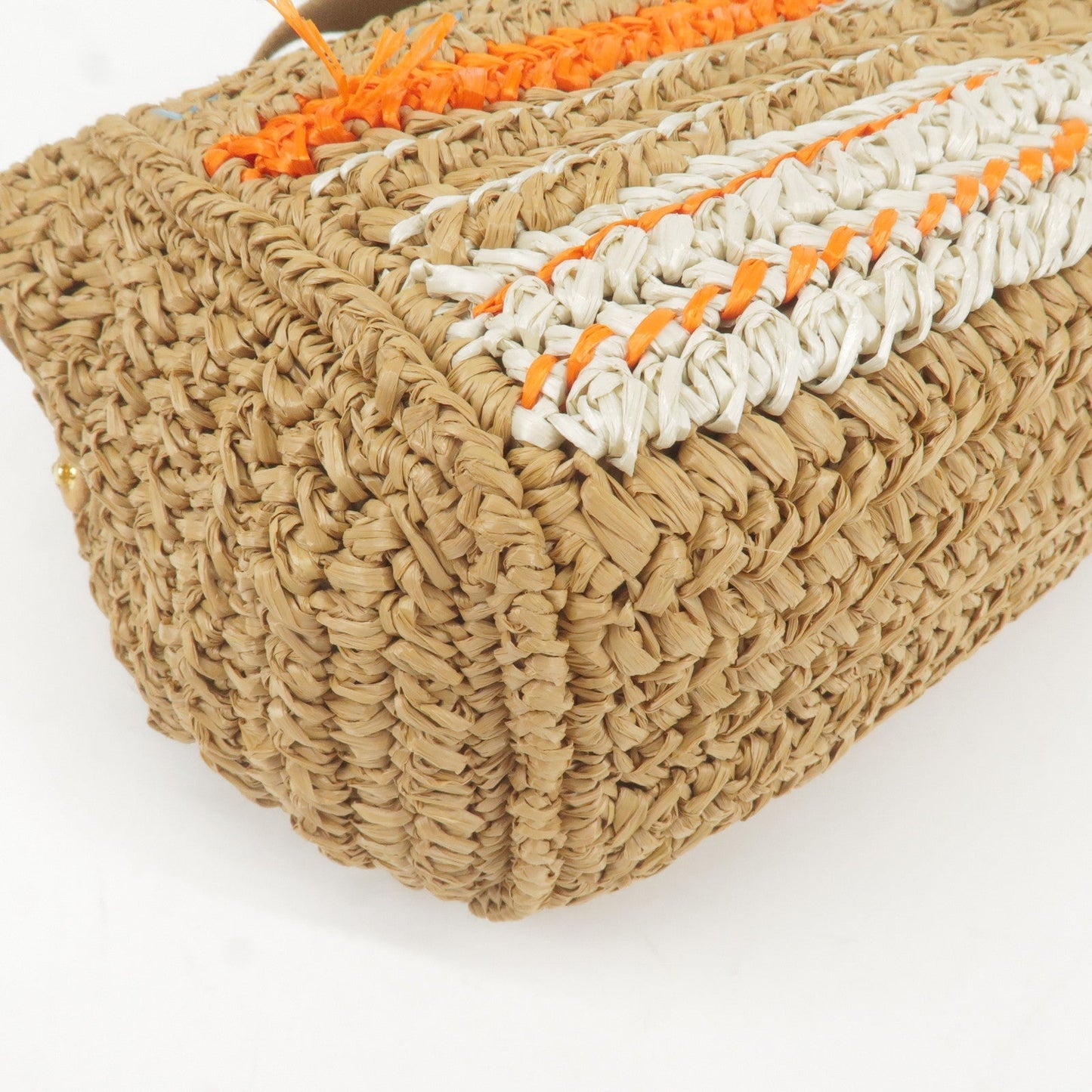 PRADA Raffia Tricot Canapa 2WAY Basket Bag Hand Bag Caramel Orange