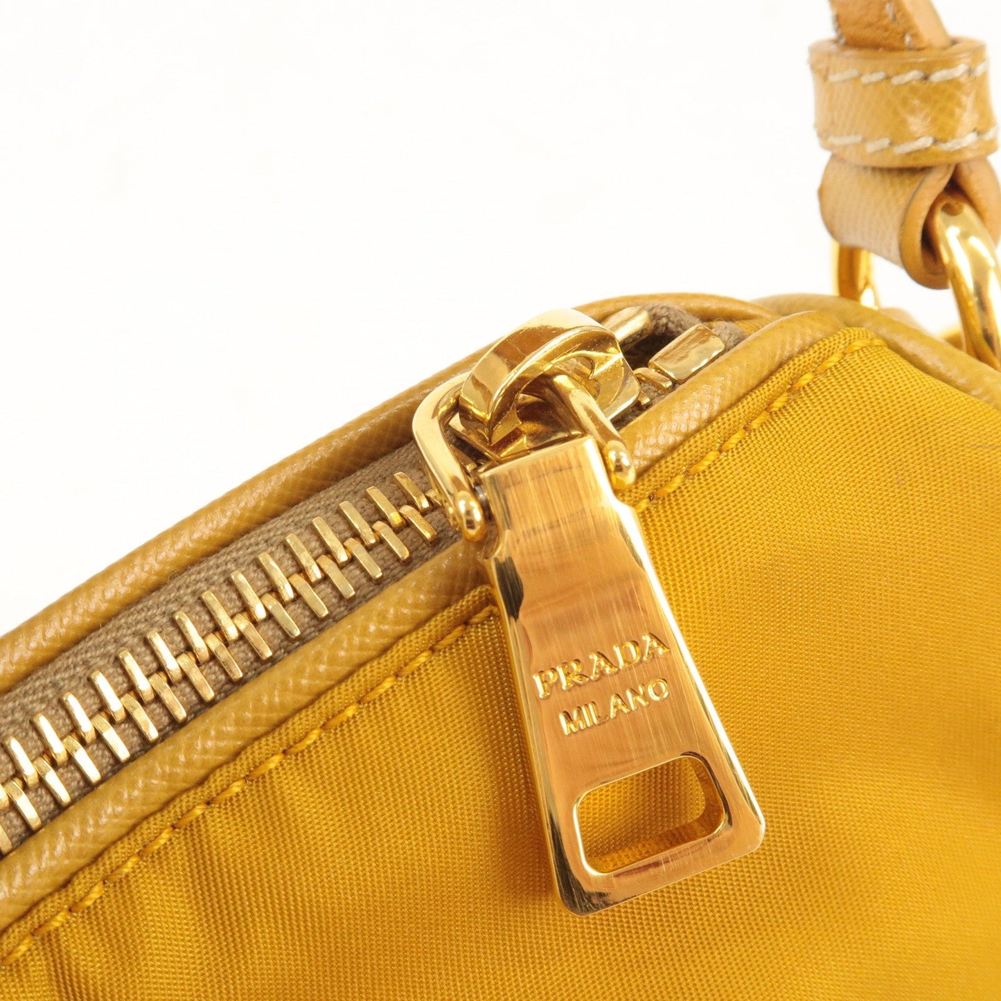 PRADA Logo Nylon Leather Shoulder Bag Mustard Yellow BN1834