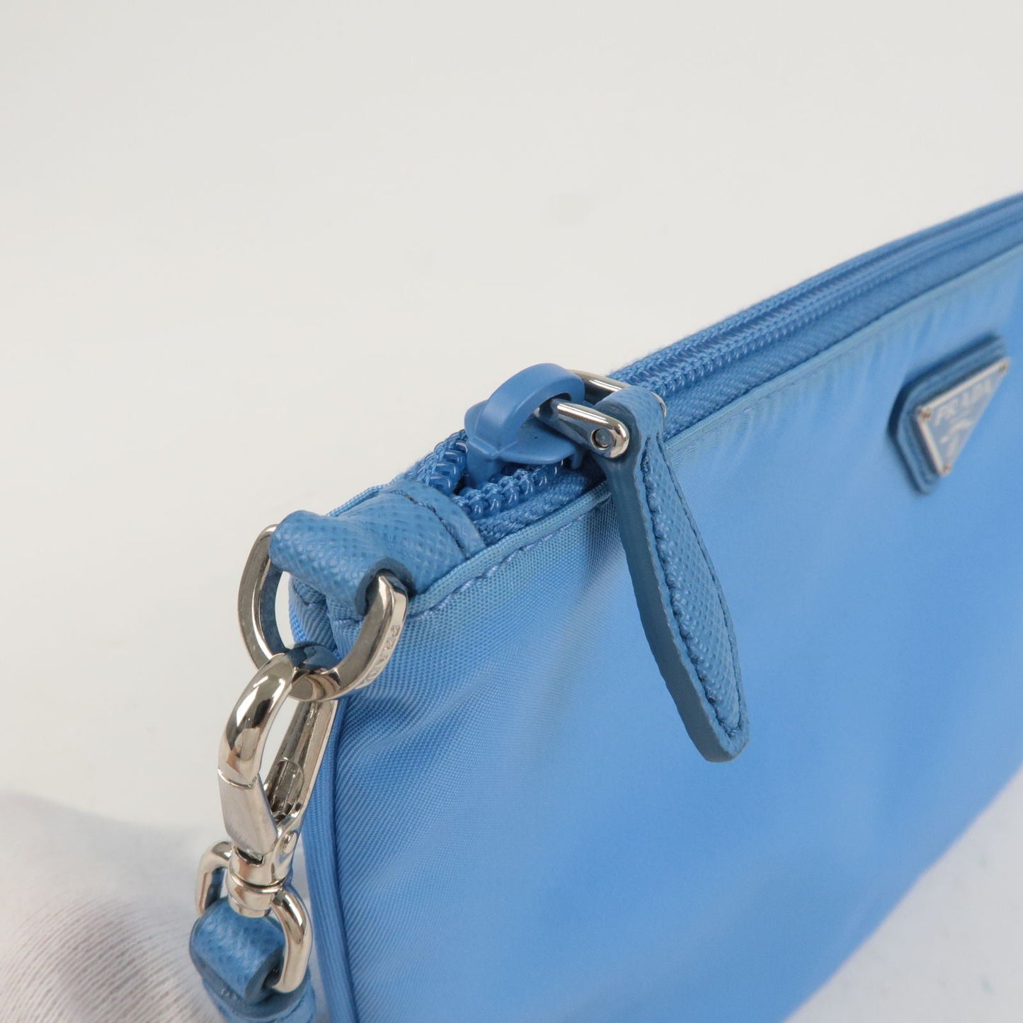 PRADA Logo Nylon Leather Hand Bag Shoulder Bag Light Blue 1NI545