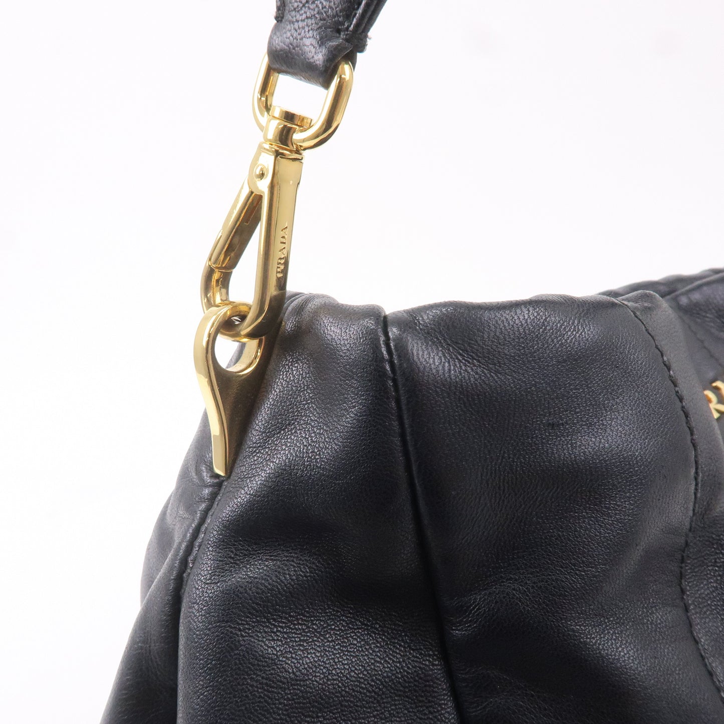 PRADA Leather Shoulder Bag Hand Bag Black