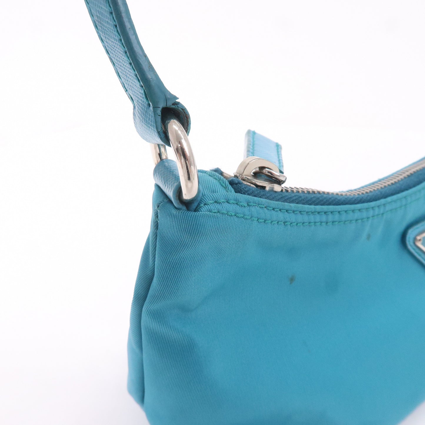 PRADA Nylon Leather Shoulder Bag Pouch Turquoise blue 1N1413