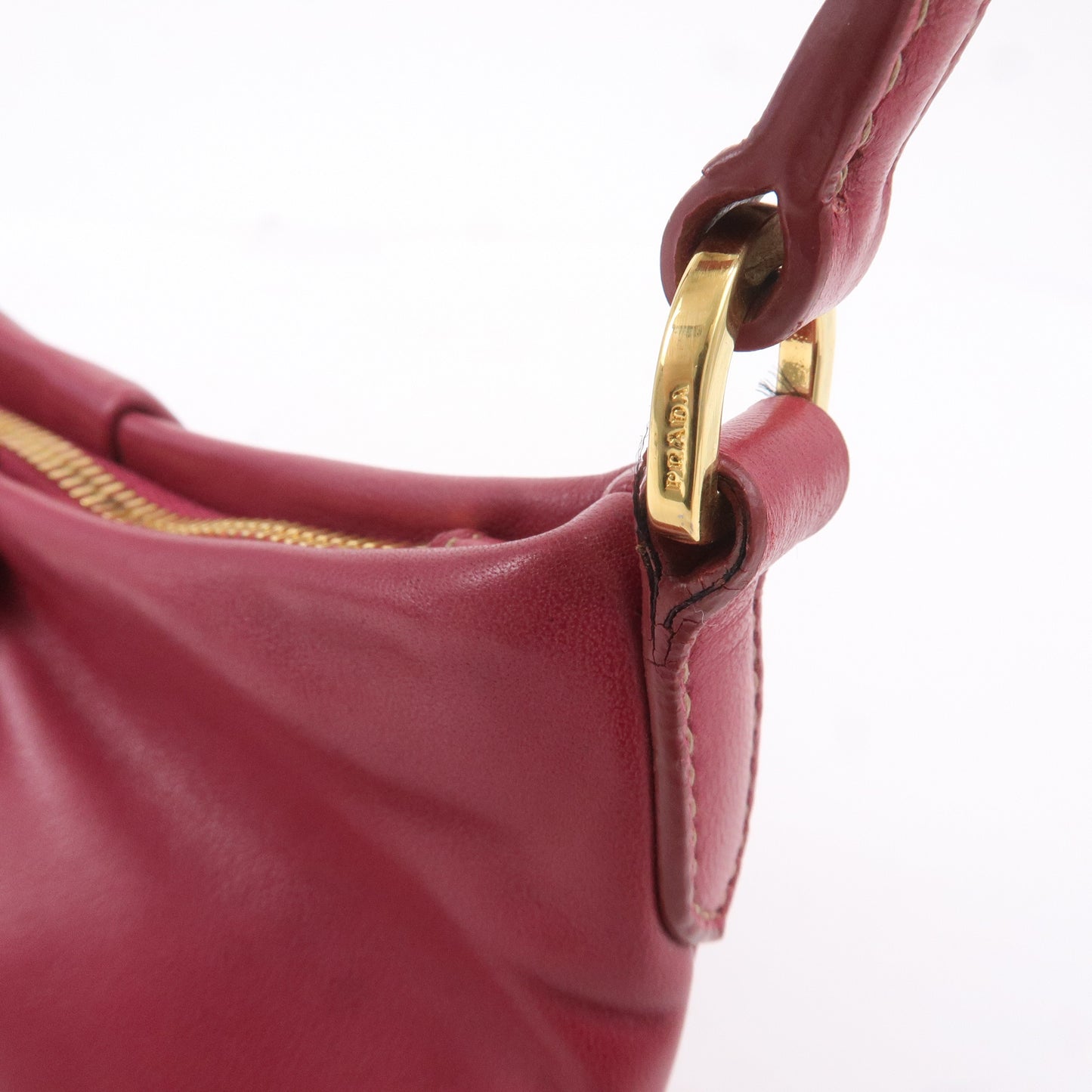 PRADA Leather Rose Corsage Hand Bag Pouch Pink 1N1439