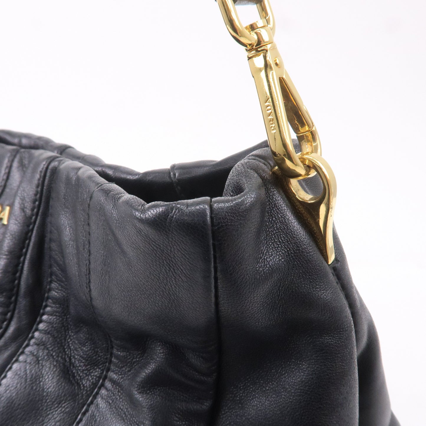 PRADA Leather Shoulder Bag Hand Bag Black