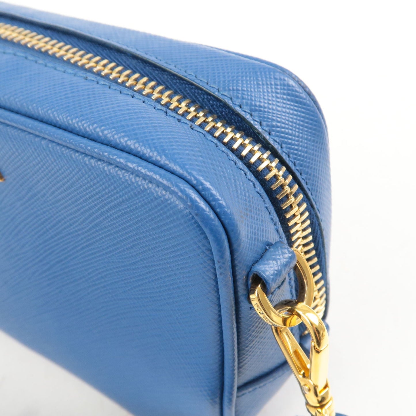 PRADA Logo Leather Shoulder Bag Mini Bag Blue 1N1674