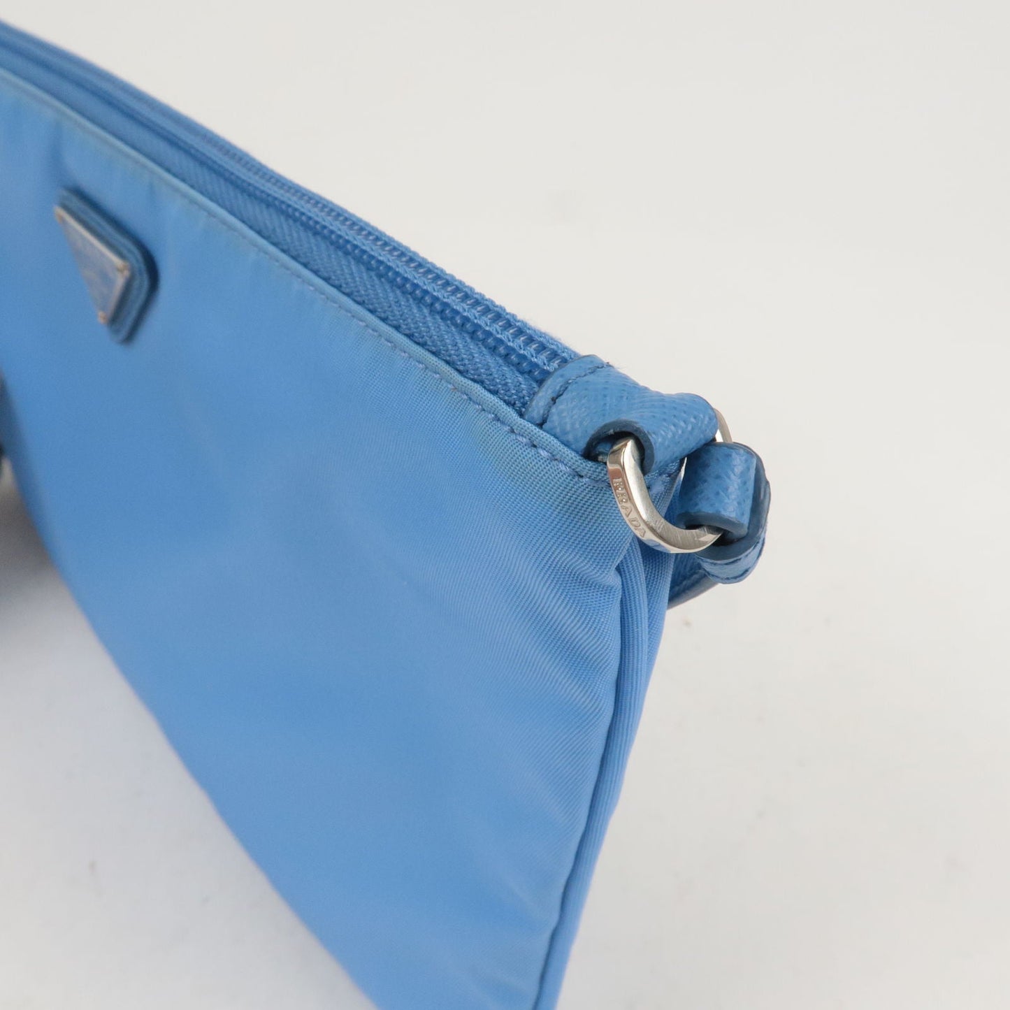 PRADA Logo Nylon Leather Hand Bag Shoulder Bag Light Blue 1NI545