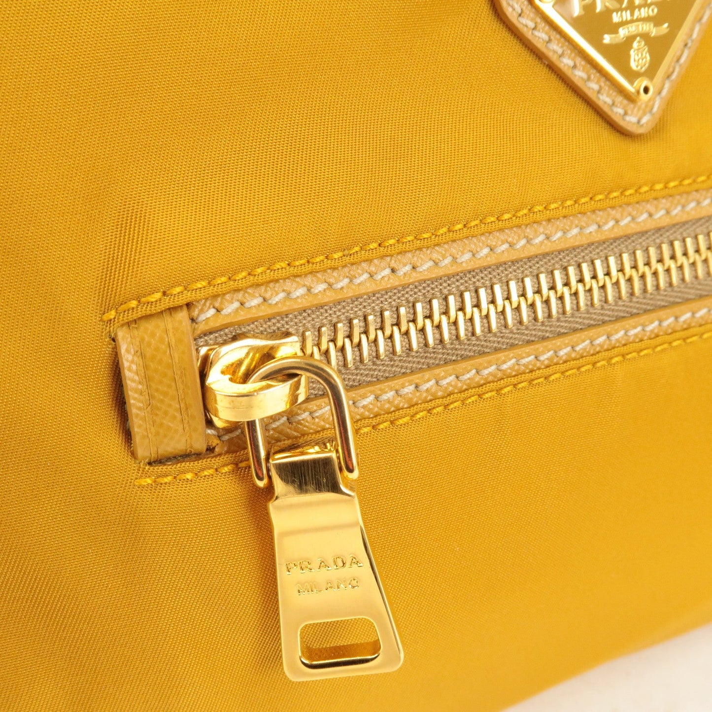 PRADA Logo Nylon Leather Shoulder Bag Mustard Yellow BN1834