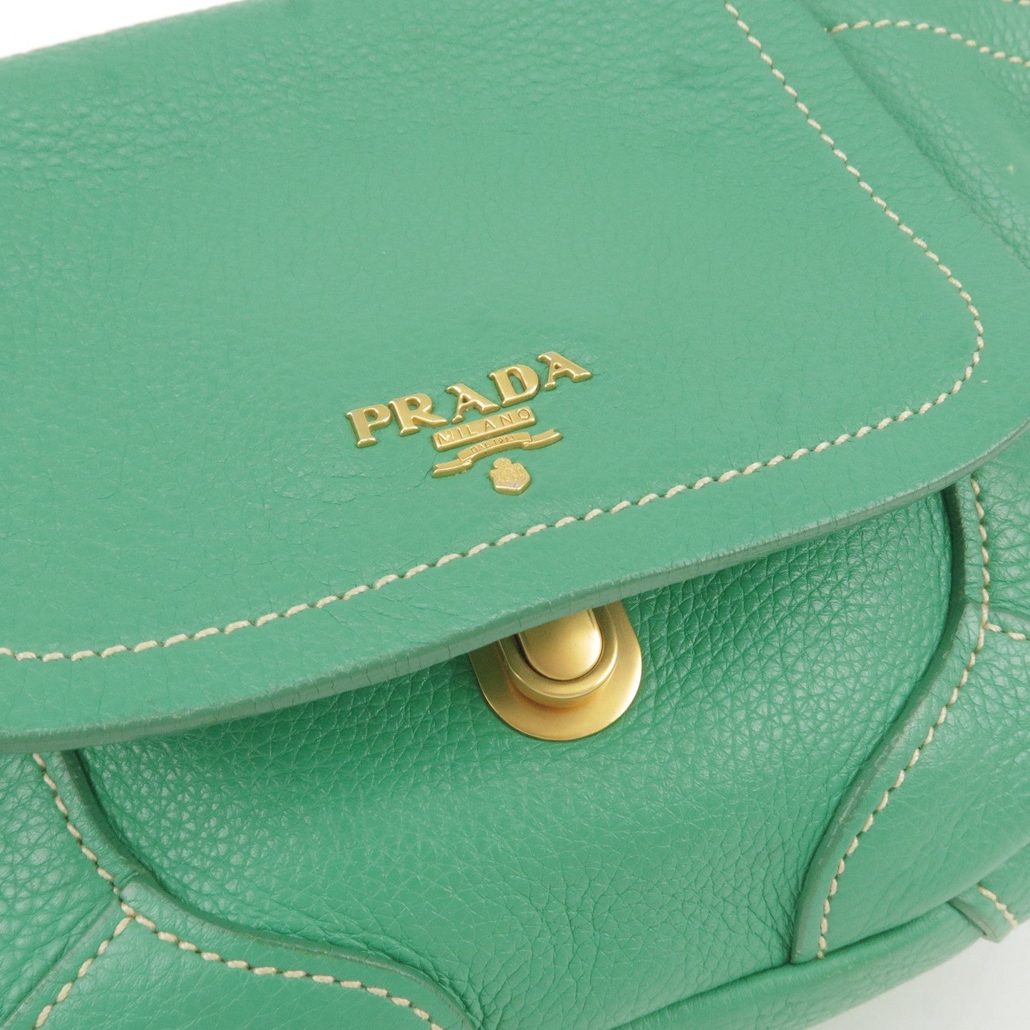 PRADA Logo Leather Shoulder Bag Crossbody Bag Green