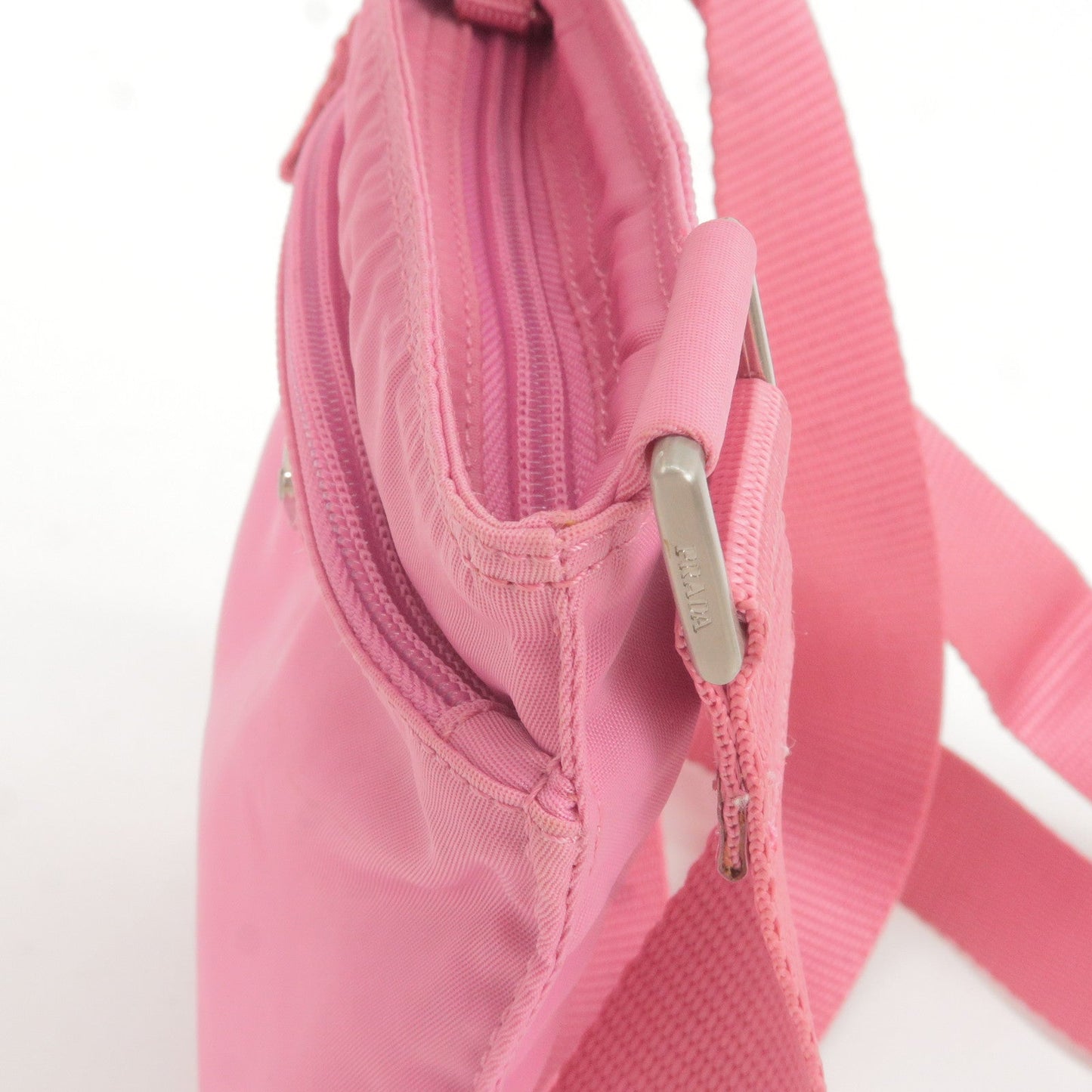 PRADA Logo Nylon Shoulder Bag Crossbody Bag Purse Pink B7372