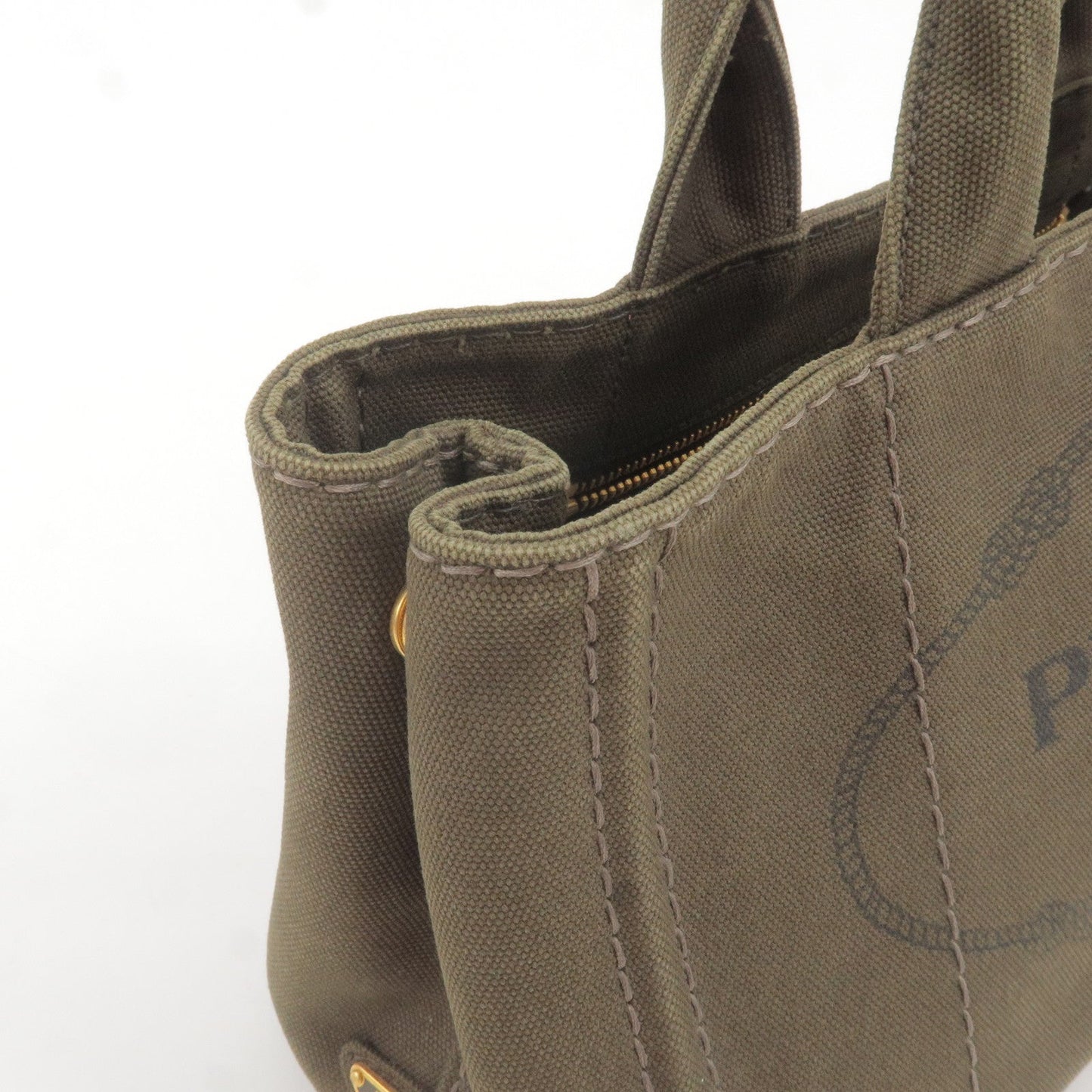 PRADA Canapa Mini Canvas 2Way Bag Hand Bag Khaki BN2439