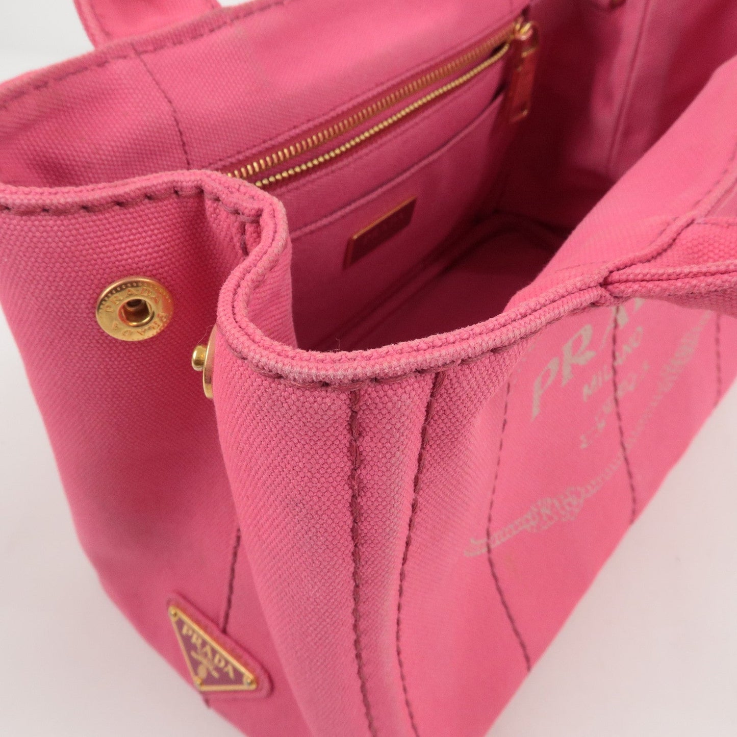 PRADA Logo Canapa Mini Canvas 2Way Tote Bag Pink 1BG439