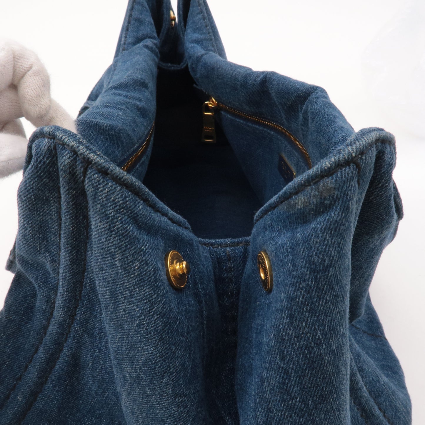 PRADA Canapa Large Canvas Tote Bag Hand Bag Denim Blue B1872B