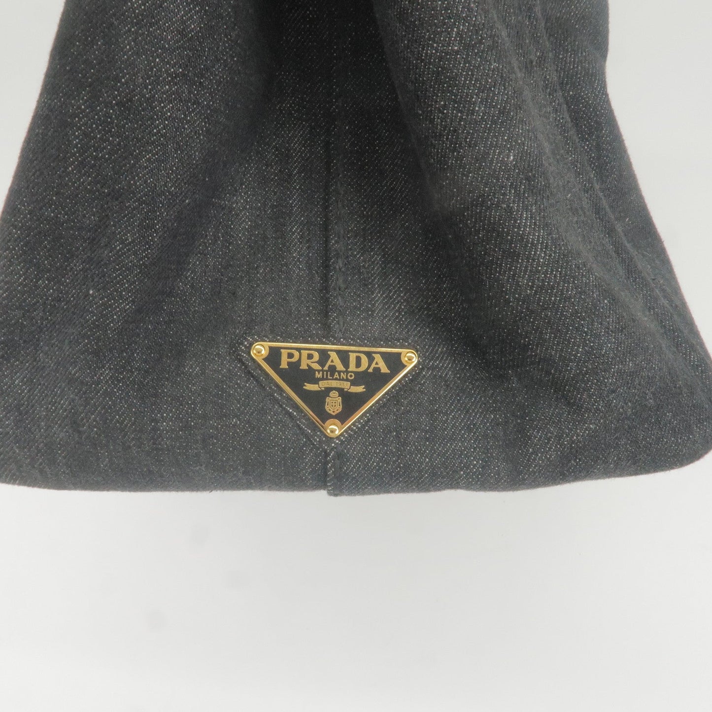 PRADA Logo Canapa Denim Tote Bag Hand Bag NERO Black B2642B