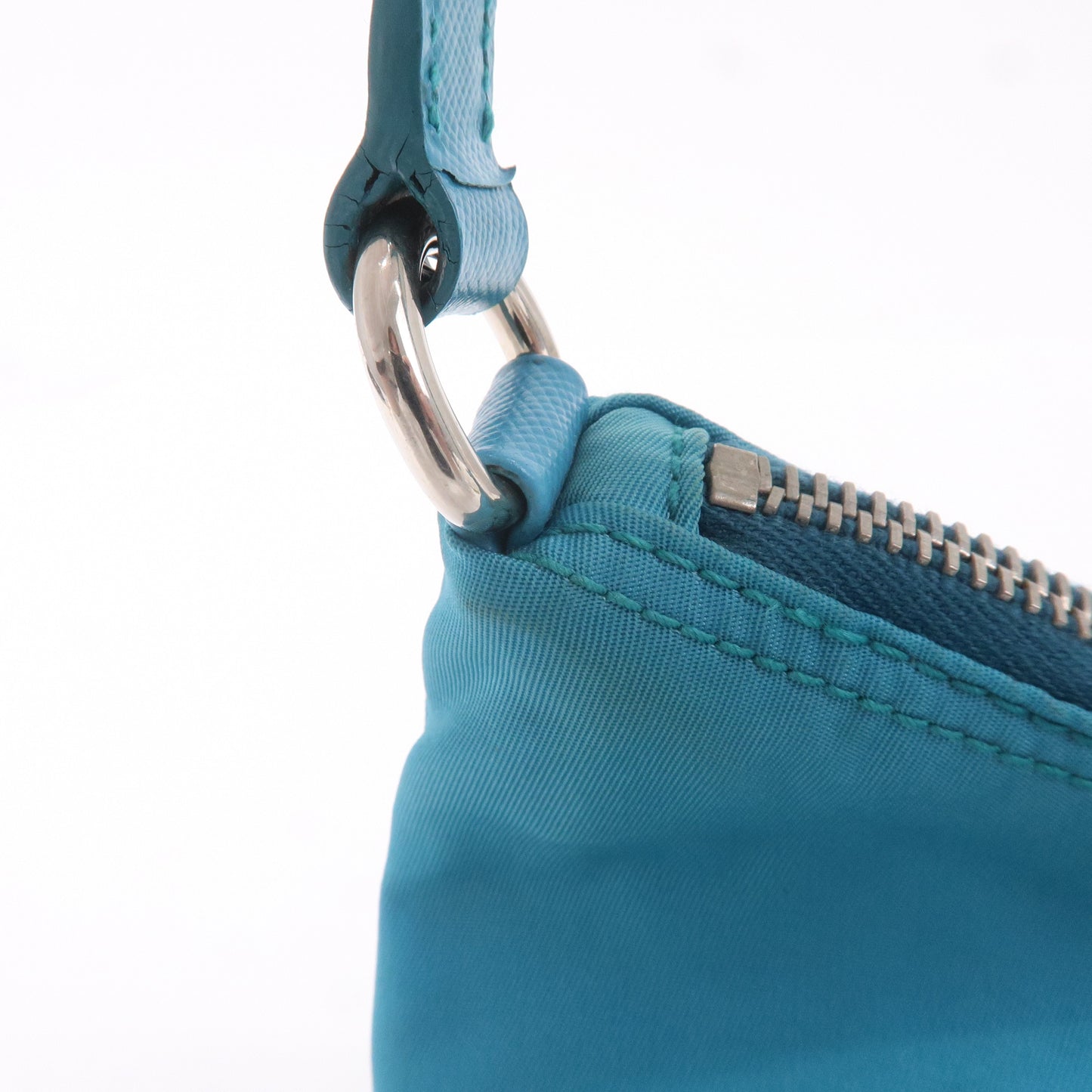 PRADA Nylon Leather Shoulder Bag Pouch Turquoise blue 1N1413