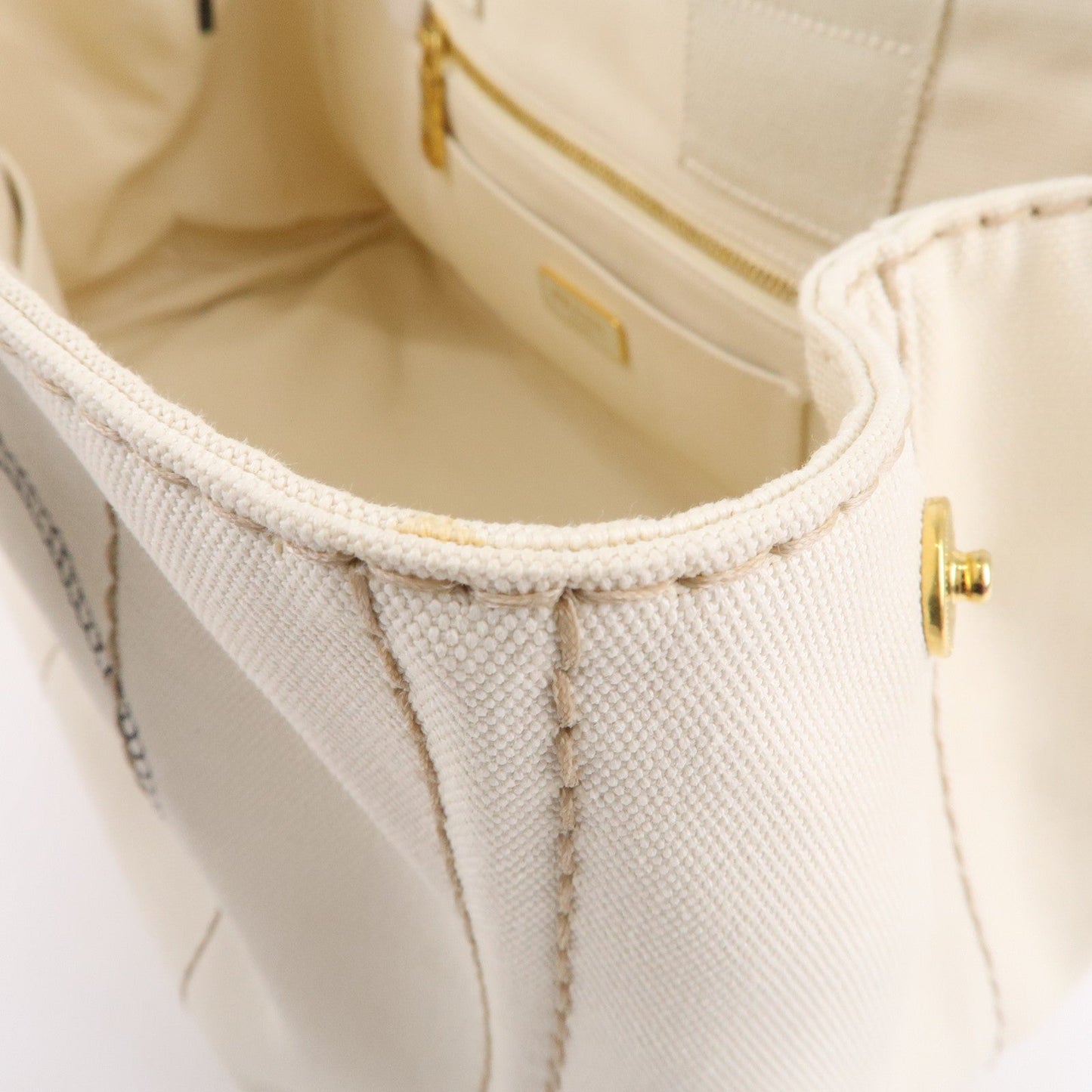 PRADA Canapa Canvas Tote Bag Hand Bag Ivory BN1877