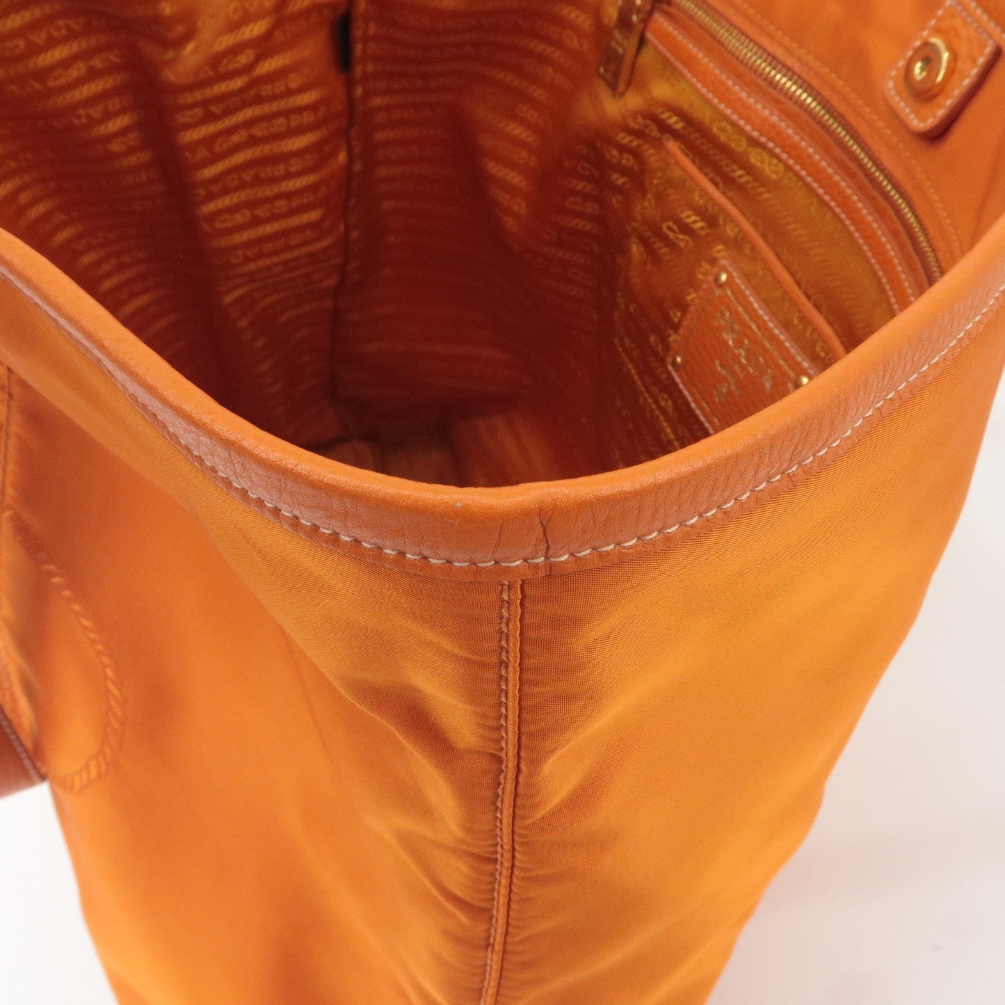 PRADA Nylon Leather Tote Bag Shoulder Bag Orange BR4634