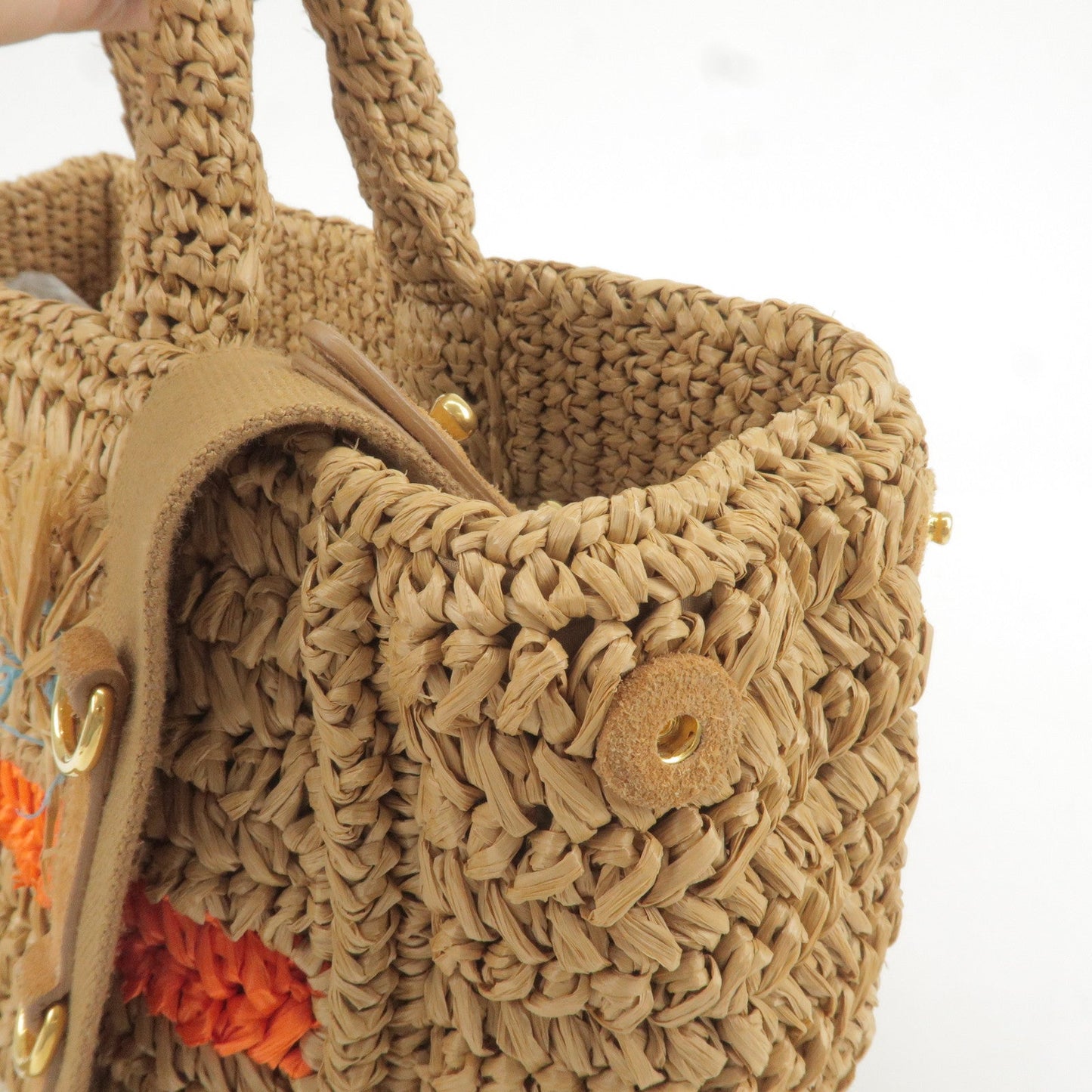 PRADA Raffia Tricot Canapa 2WAY Basket Bag Hand Bag Caramel Orange