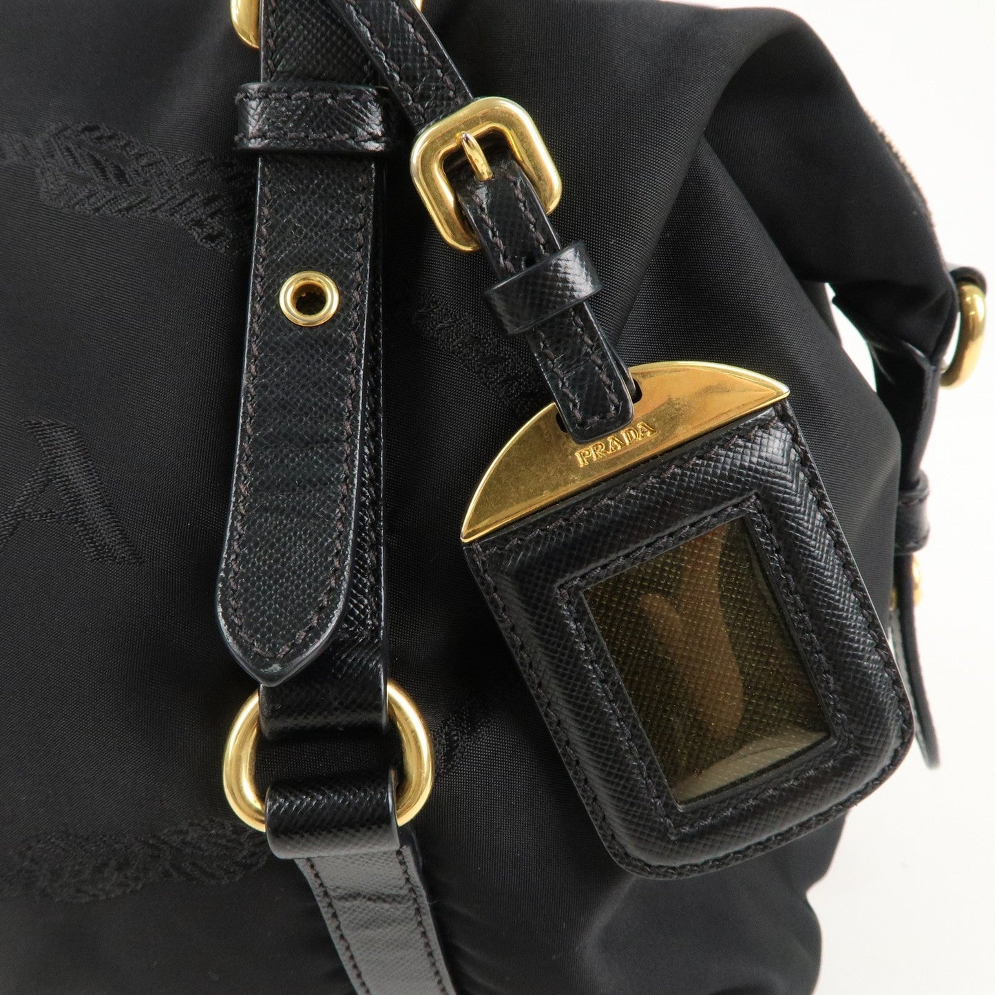 PRADA Nylon Leather Shoulder Bag Black