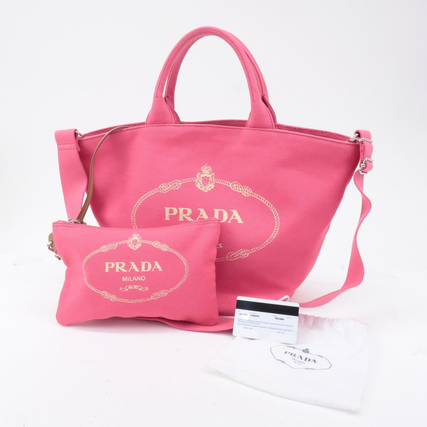 PRADA Logo Canapa Canvas Leather Fabric 2Way Bag Pink 1BG163