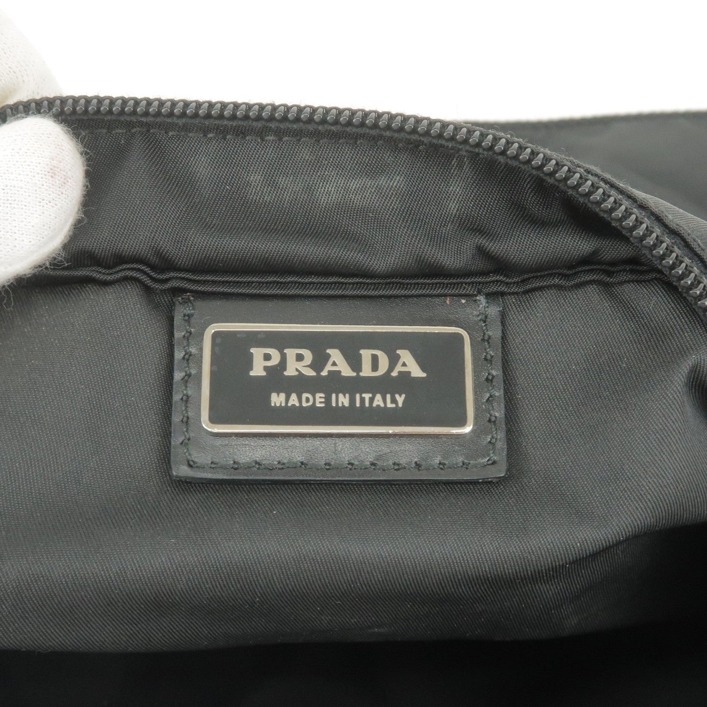 PRADA Logo Nylon Leather Shoulder Bag Black 1BH978