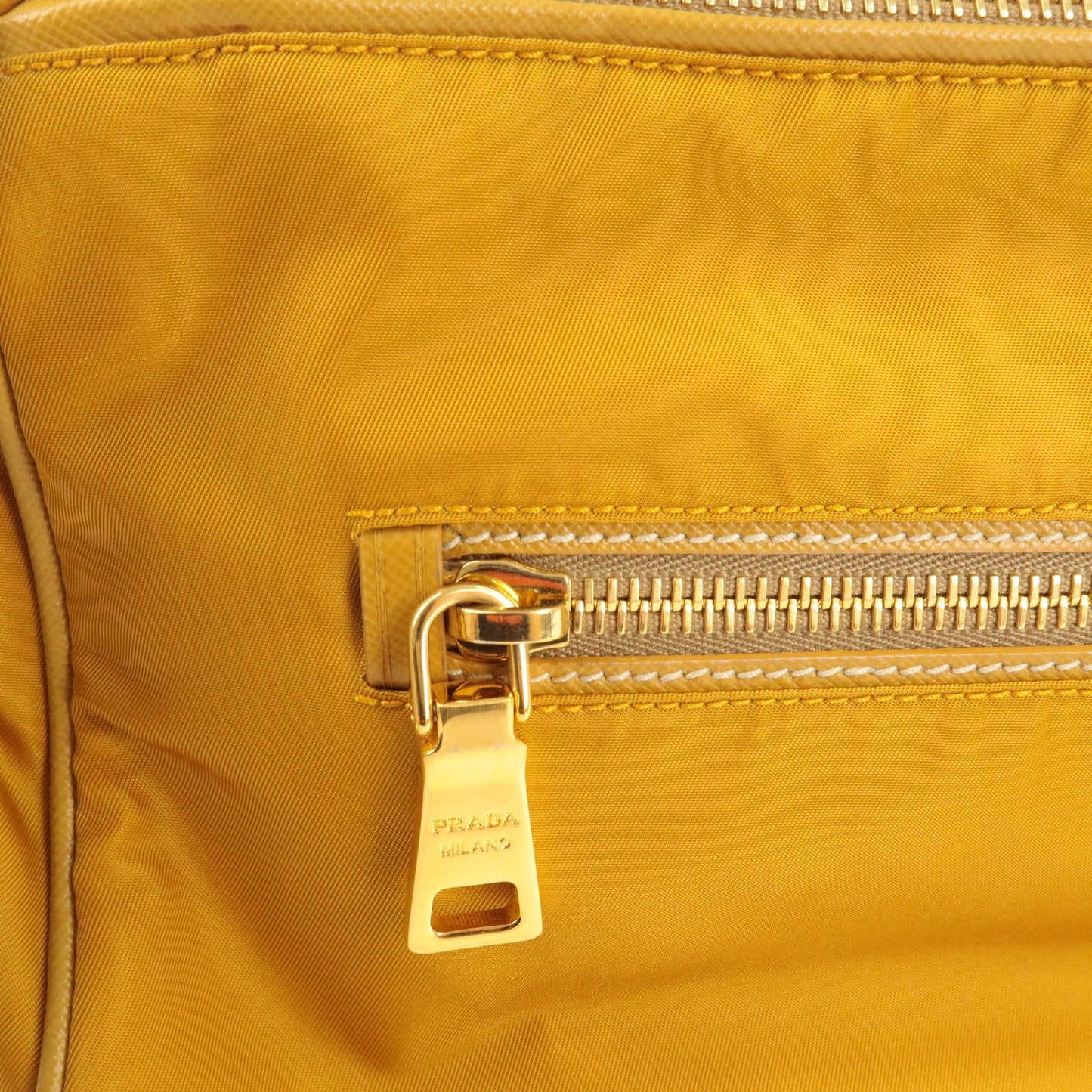 PRADA Logo Nylon Leather Shoulder Bag Mustard Yellow BN1834