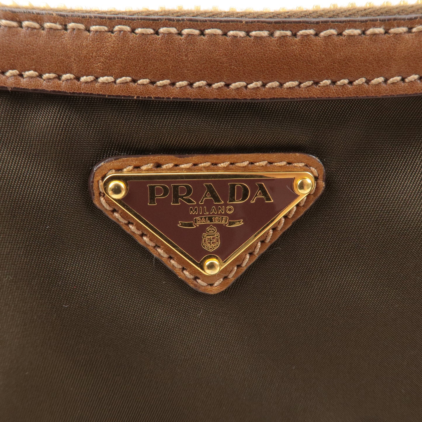 PRADA Logo Nylon Leather Shoulder Bag Brown Khaki BT0505