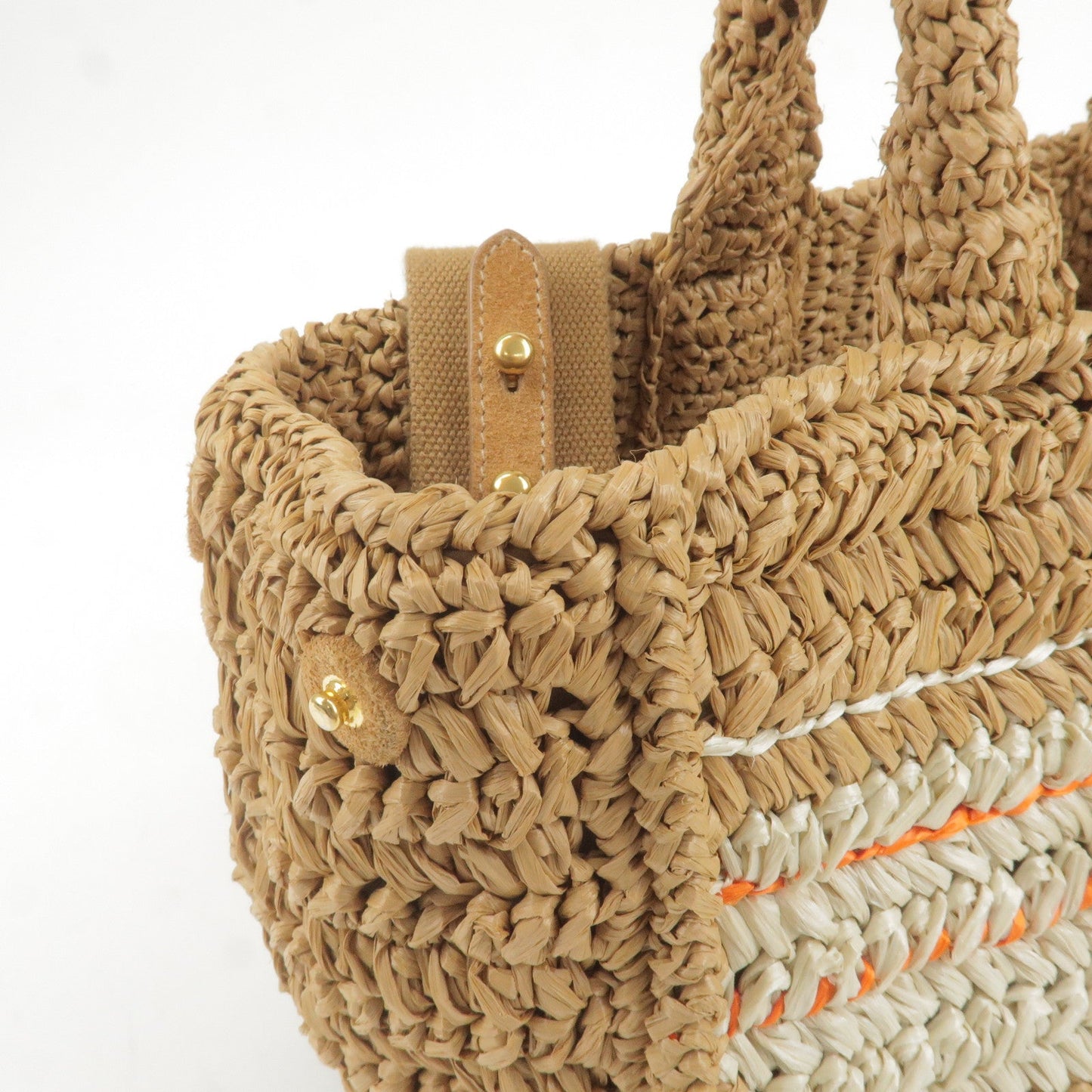 PRADA Raffia Tricot Canapa 2WAY Basket Bag Hand Bag Caramel Orange