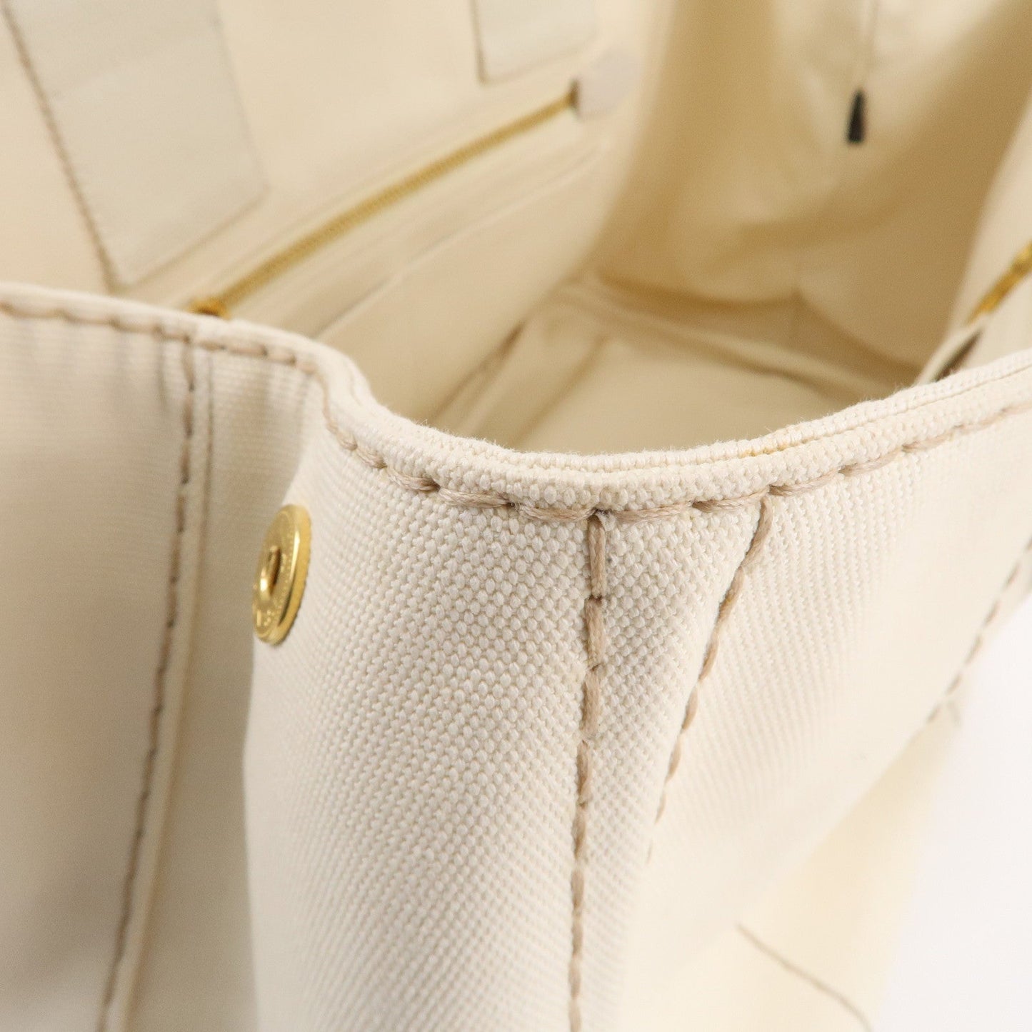 PRADA Canapa Canvas Tote Bag Hand Bag Ivory BN1877