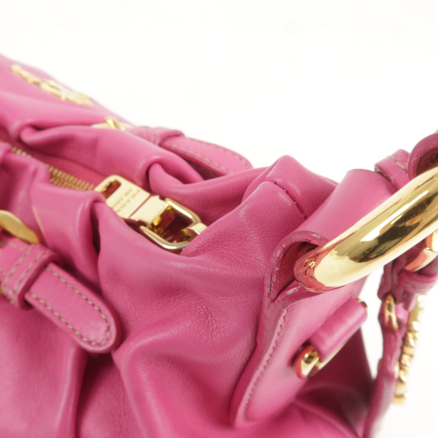 PRADA Logo Leather Shoulder Bag Pink Gold BR3795