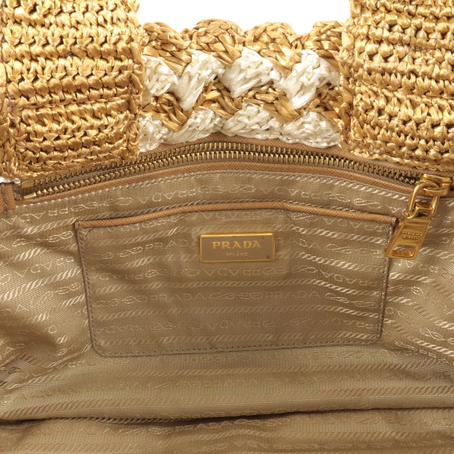 PRADA Raffia Crochet Canapa Tote Bag Beige BN2303