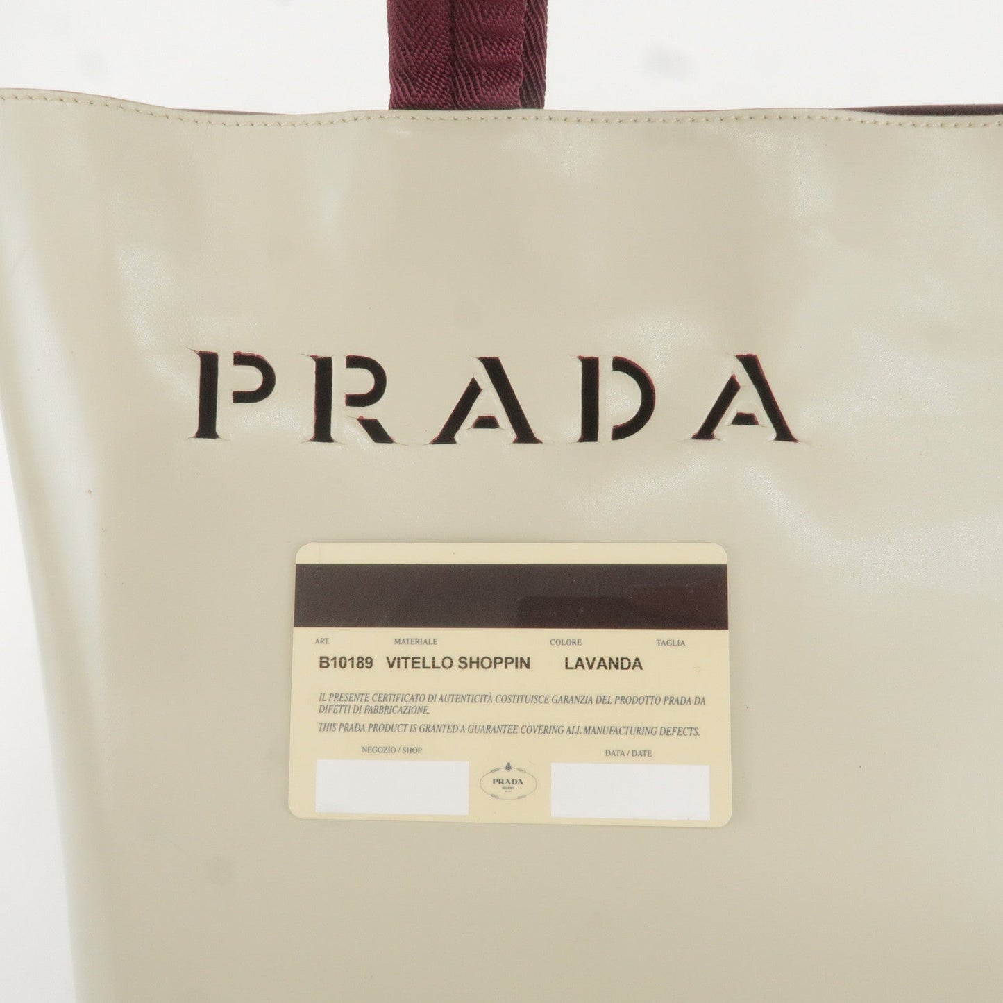 PRADA Leather Canvas Tote Bag Hand Bag Greige Red Wine B10189