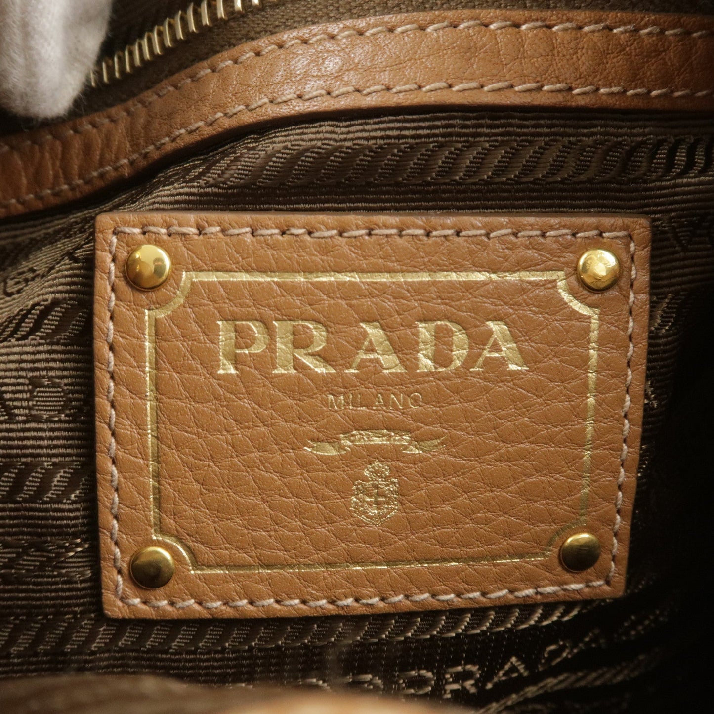 PRADA Logo Leather One Shoulder Bag Brown BR4829