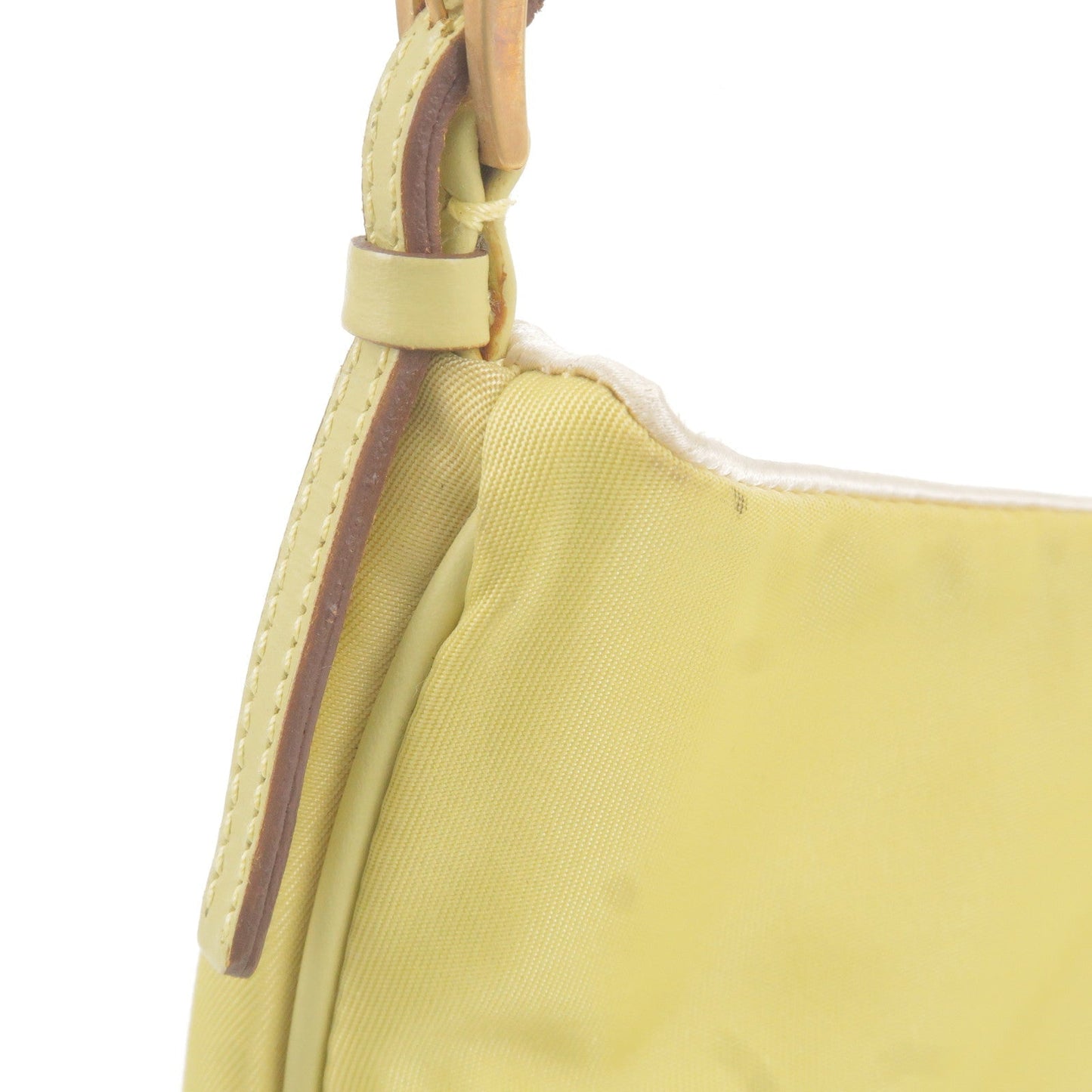 PRADA Logo Nylon Leather Chain Shoulder Bag Yellow BR0104