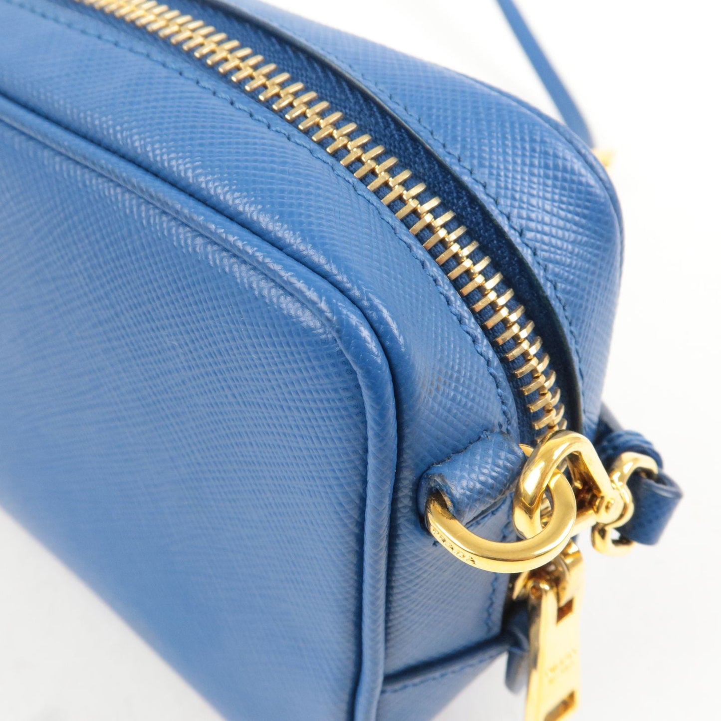 PRADA Logo Leather Shoulder Bag Mini Bag Blue 1N1674