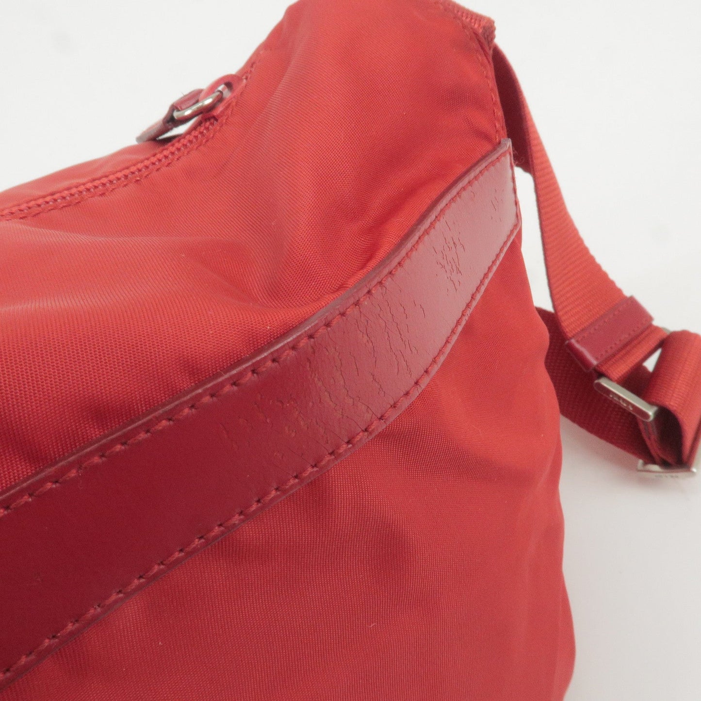 PRADA Logo Nylon Leather Shoulder Bag Rosso Red BT8994