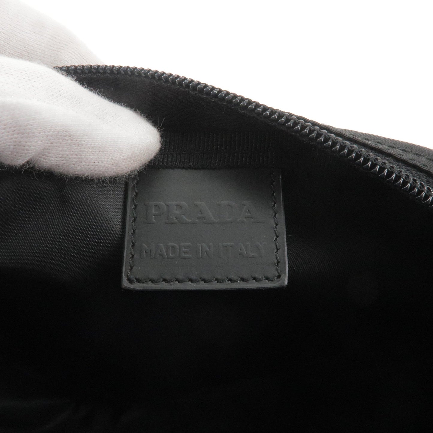 PRADA Logo Nylon Leather Pouch Cosmetic Bag NERO Black MV348