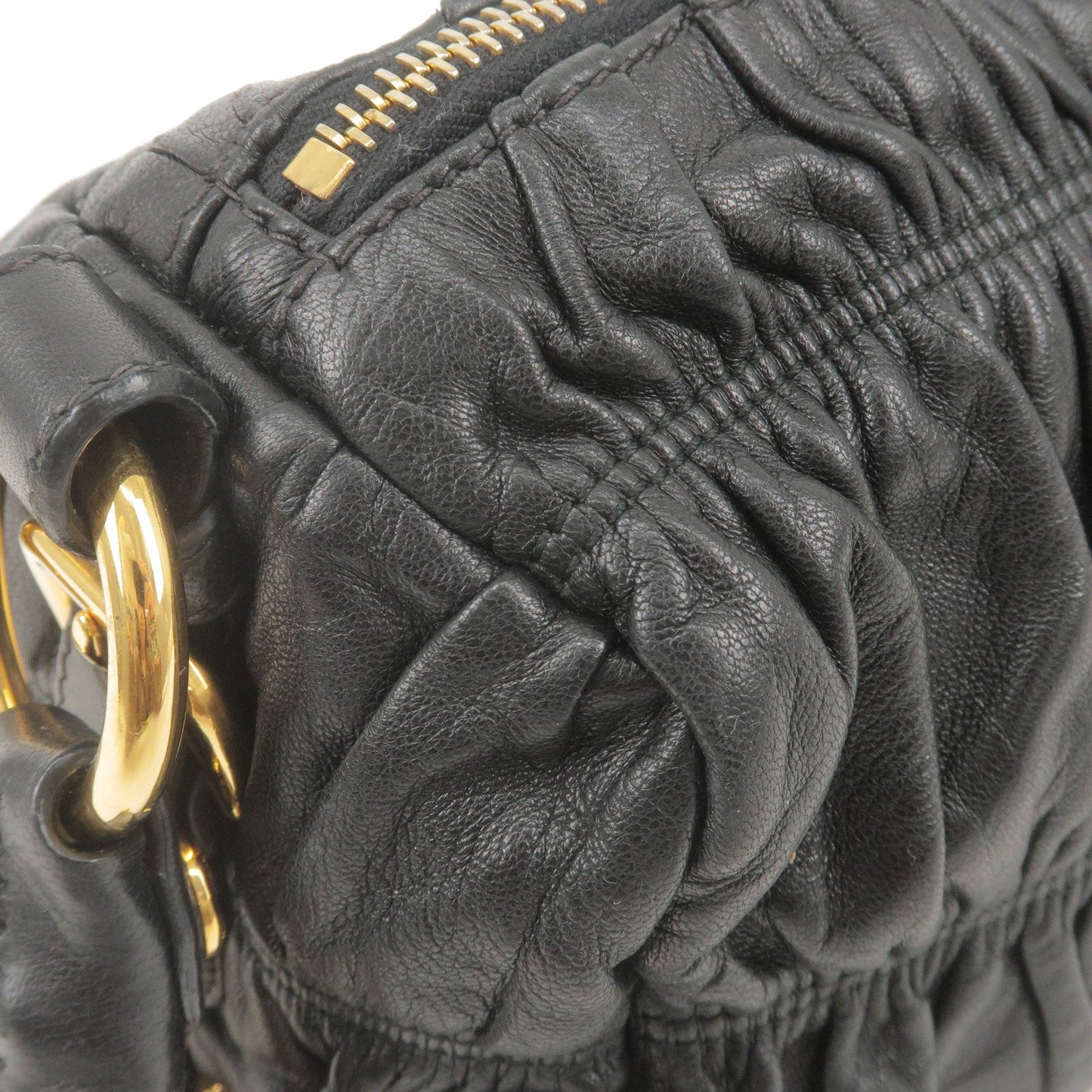 PRADA Leather Chain Gather Shoulder Bag NERO Black