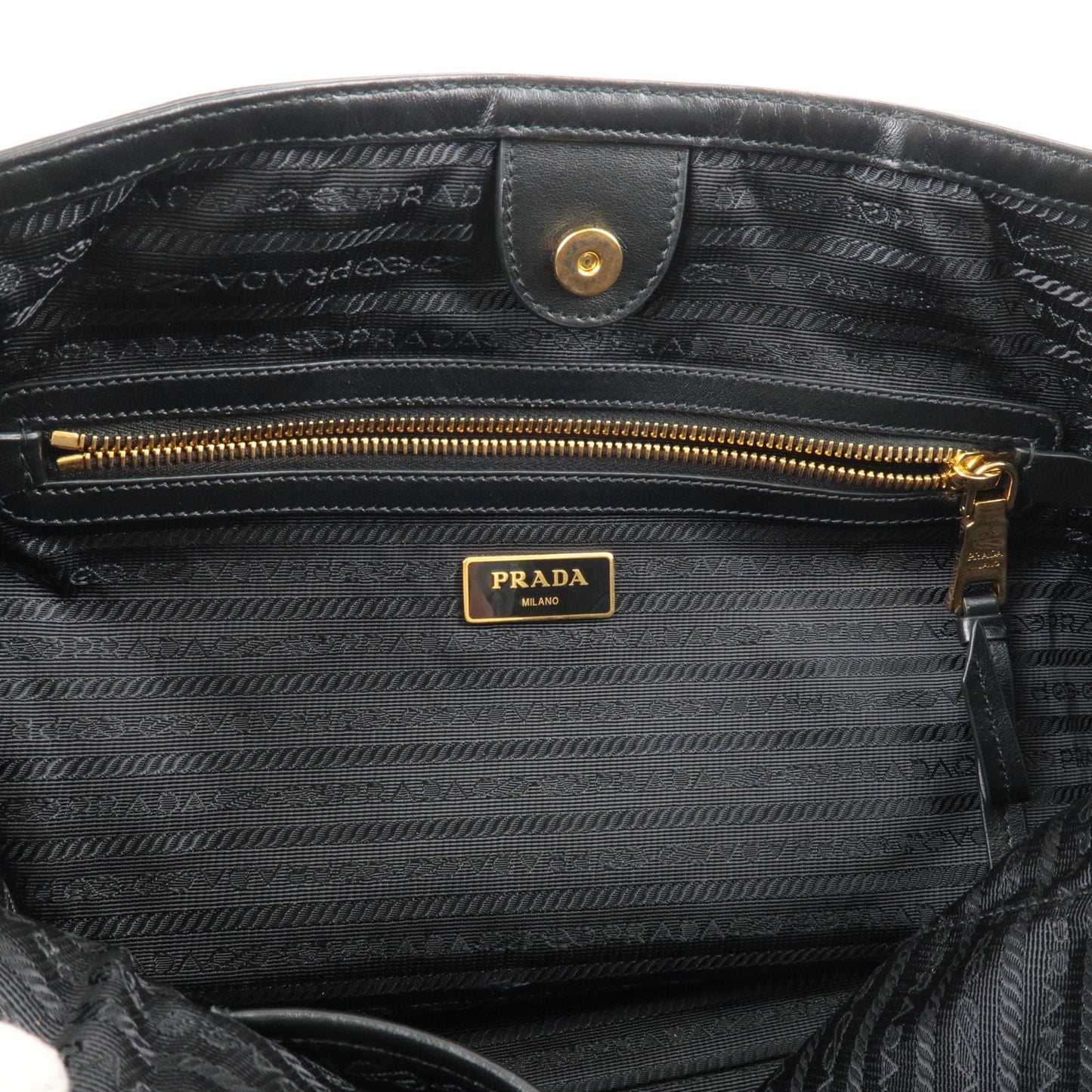 PRADA Logo Nylon Leather Tote Bag Black Noir