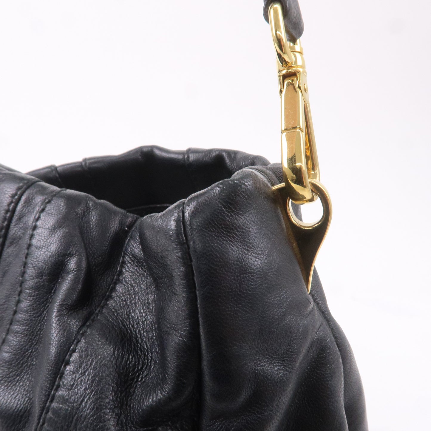 PRADA Leather Shoulder Bag Hand Bag Black