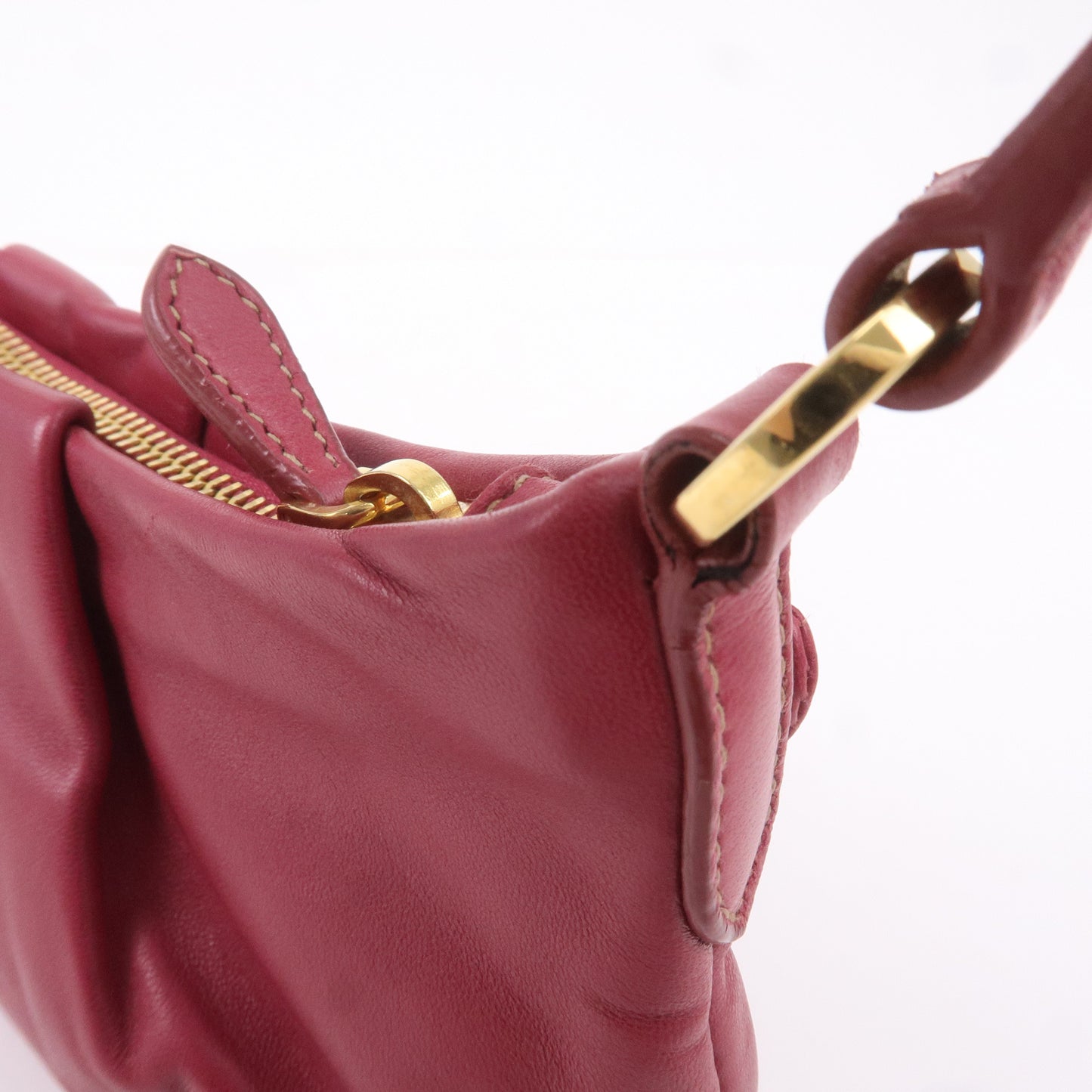 PRADA Leather Rose Corsage Hand Bag Pouch Pink 1N1439