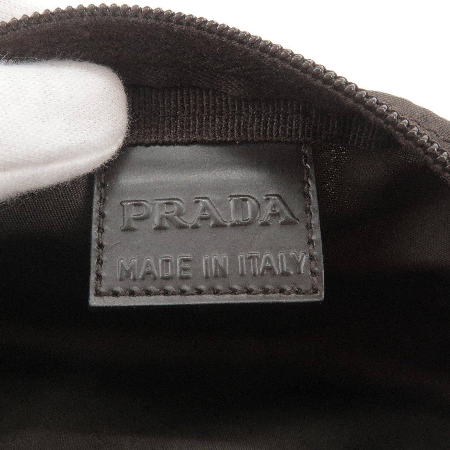 PRADA Logo Nylon Leather Pouch Cosmetic Bag Brown 1N0175