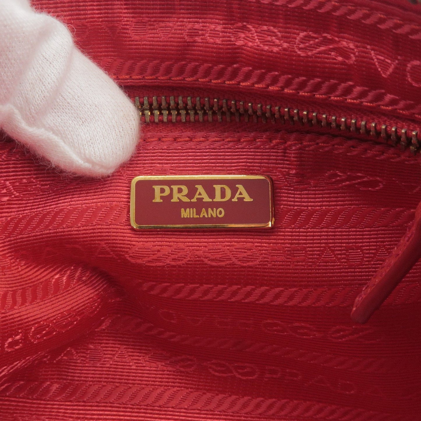 PRADA Logo Canvas Pouch Clutch Bag Red Gold Hardware 1N0693