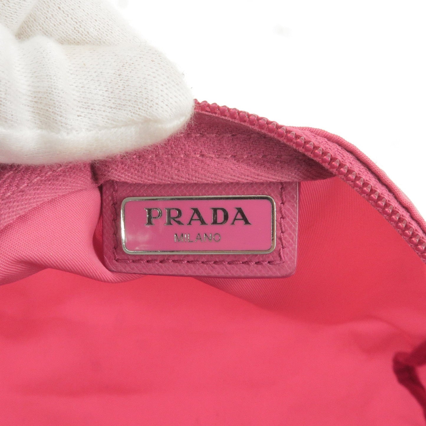 PRADA Nylon Leather Cosmetic Pouch Clutch Bag Pink 1N0012